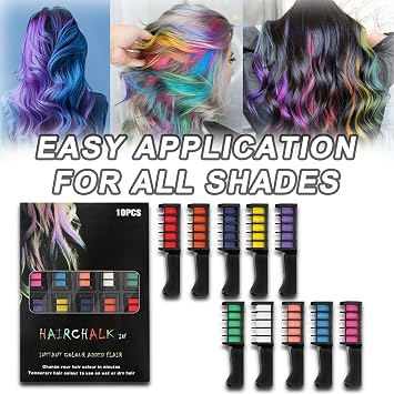 12 Colors Festive Fun Hair Chalk Combs, 2026 New Temporary Glitter Hair Colors Hair Chalk Combs, Festive Fun Hair Chalk combs, Washable DIY Hair Color Dye, Craft Kits for Girls Ages 6-12 (6 Colors)