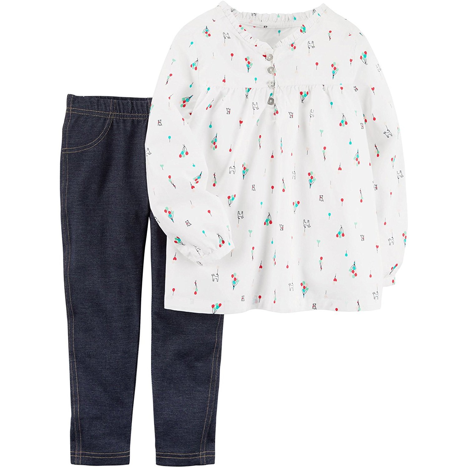 Carter's 2T-5T Conjunto de camiseta de manga larga con globo y leggings vaqueros para niñas 4T