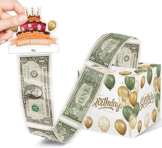 Green Surprise Money Box Gift Pull - Happy Birthday Money Box for Cash Gift Set Included Happy Birthday Card and 35Pcs Transparent Bags, Fun Birthday Gift for Women Men