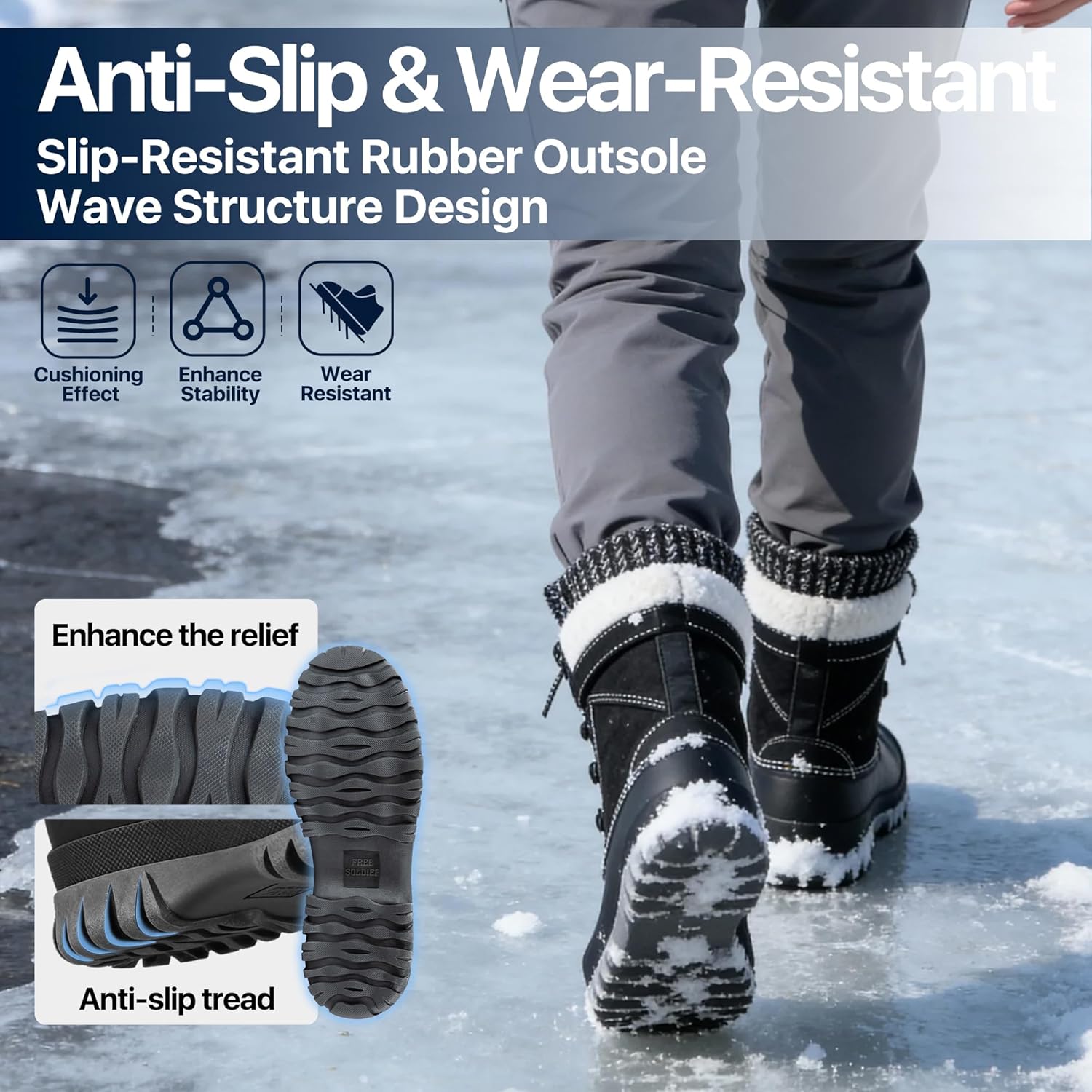 FREE SOLDIER Women's Waterproof Winter Cold Weather Snow Boots for Women Outdoor Fashion Duck Boots Comfortable Insulated - Image 4