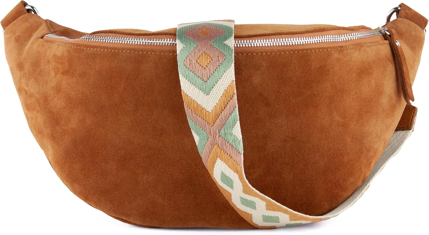 Valentina Women's Bum Bag Suede XL Large Suede Bum Bag Cross Body Bag Belt Bag with Leather Shoulder Strap and Choice of Wide Change Strap Gift Cognac 4