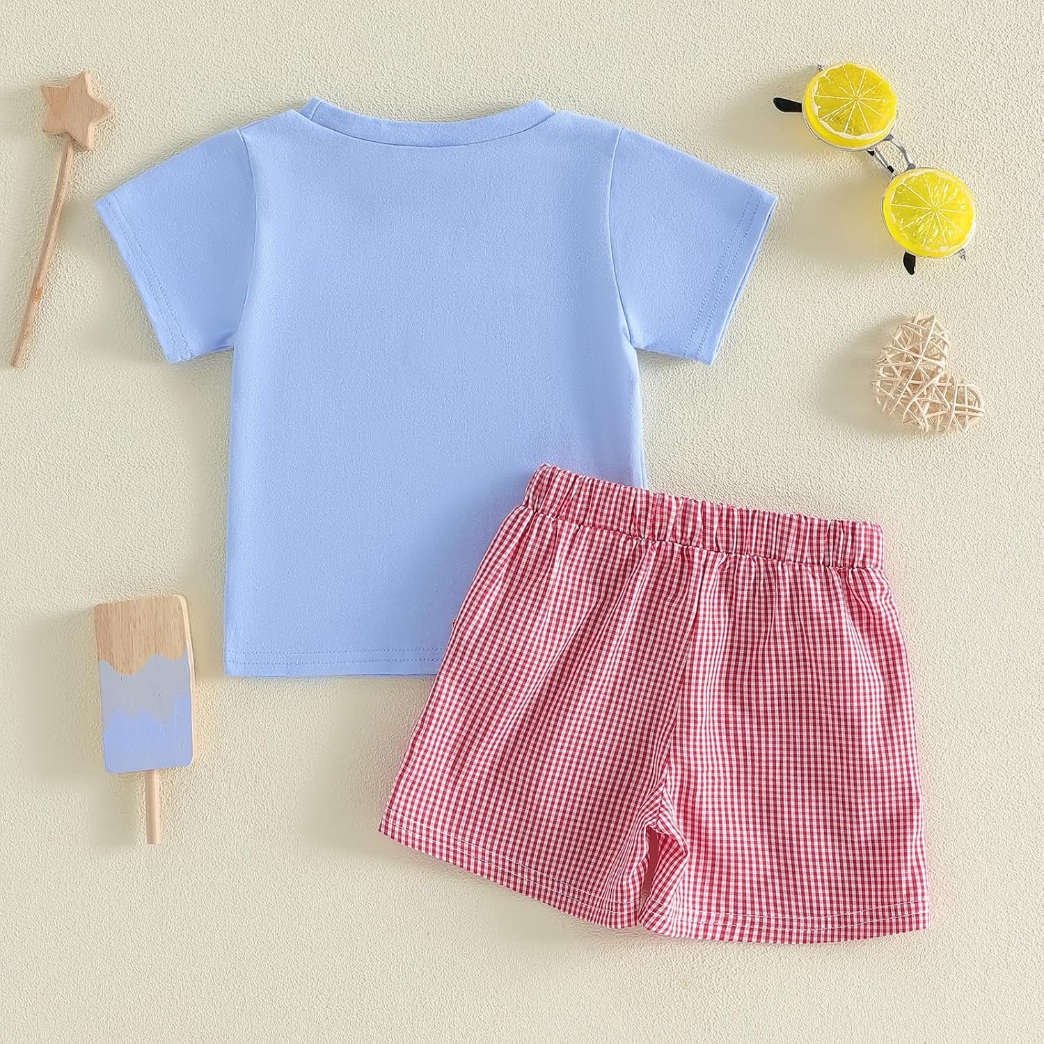 Toddler Baby Boys Smocked Outfit Summer Short Sleeve Embroidery T-Shirt Gingham Plaid Shorts Two Piece Clothes Set
