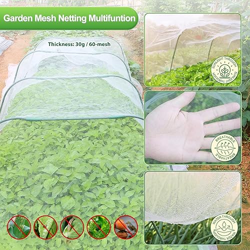 Miniatura 2 de Kit de red de jardín, 10 x 30 pies, red de malla ultra fina para proteger pájaros con aros de jardín para proteger jardín, verduras, flores,