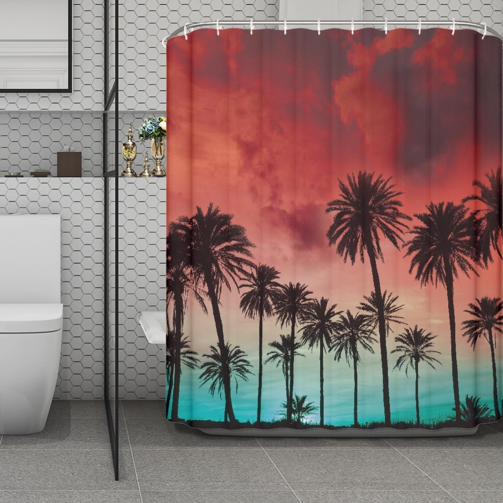 Rideau de douche arbre noir idéal pour l'ambiance zen d'une salle de bain