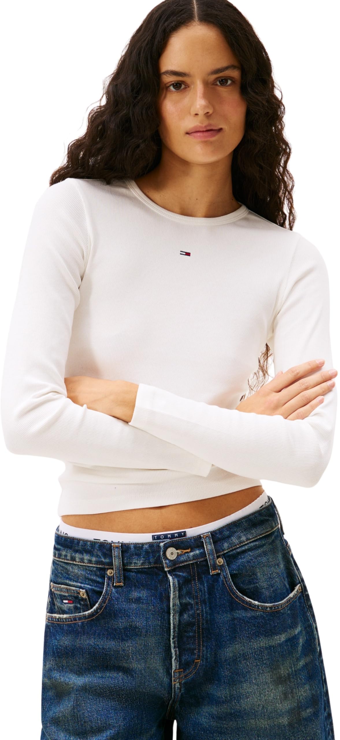 Tommy Jeans Camisetas de Manga Larga Pack de 2 Hombre Slim Essential Rib Cuello Redondo