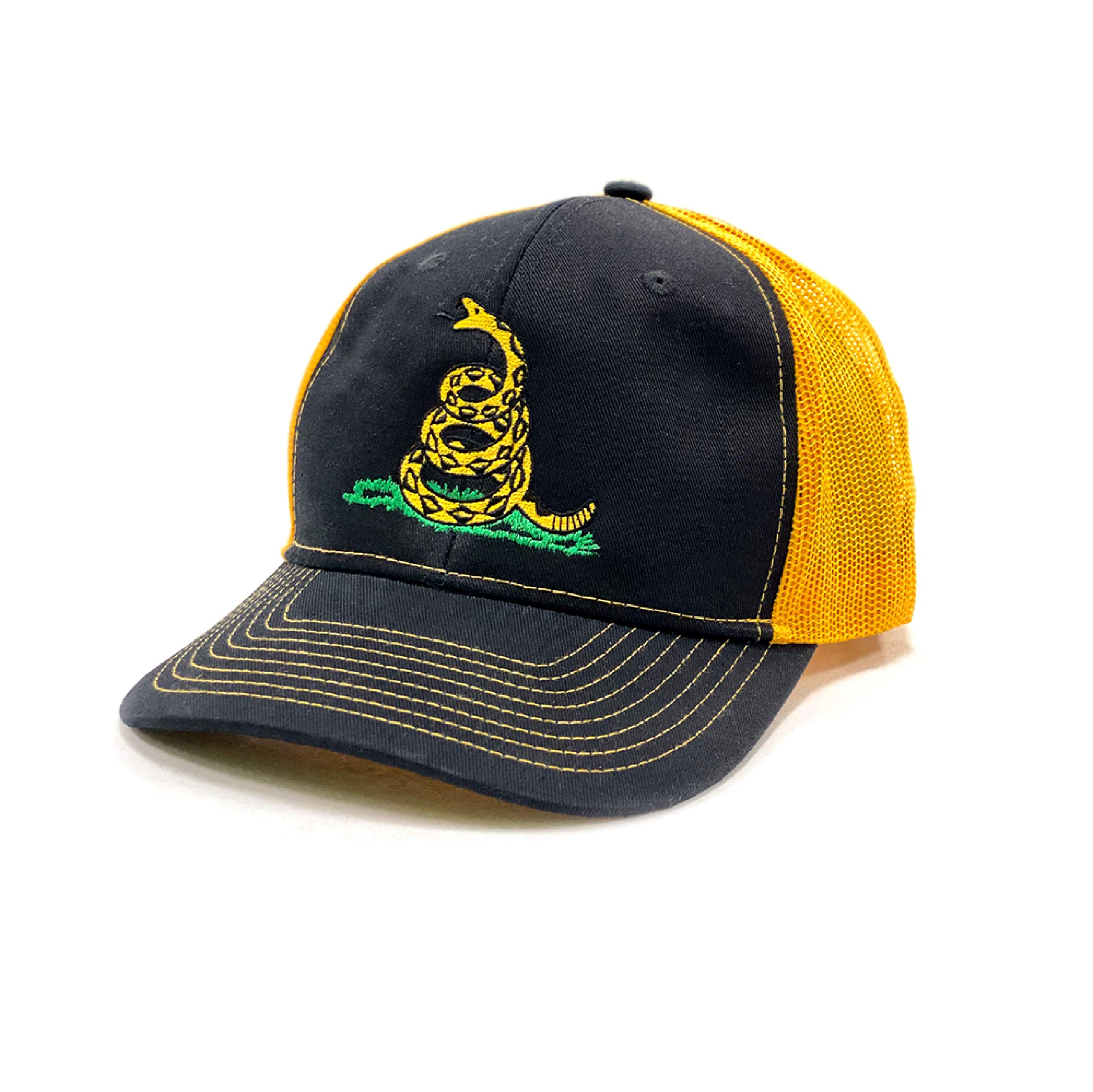 Spirit of Venture Premium, Washable, Embroidered Cap for Men and Women - Unisex Don't Tread On Me Mesh Back Hat Black/Gold Cotton & Polyester Hat