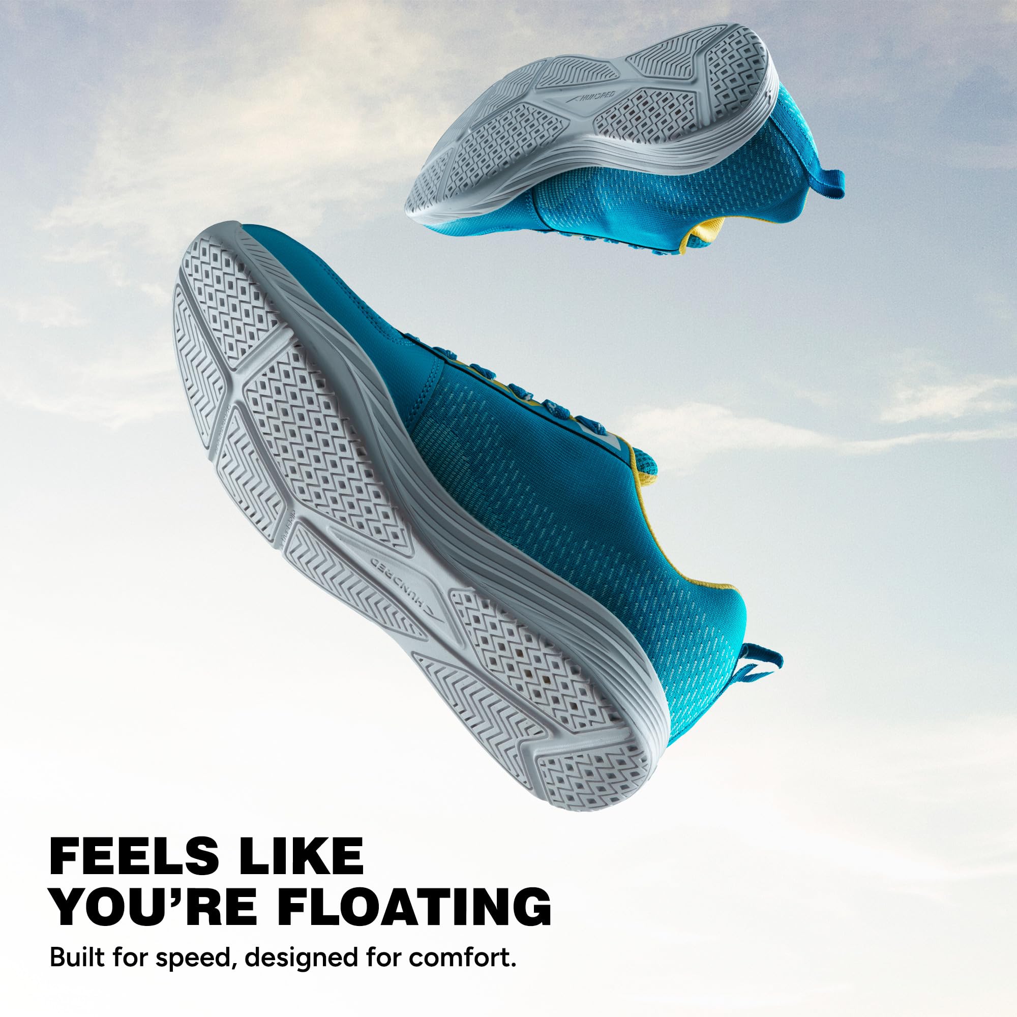 Hundred Court Flyer Non-Marking Badminton Shoes | Indoor Court Shoes for Badminton & Indoor Sports | Lightweight, Breathable, Cushioned, Durable & Comfortable - Blue/Yellow/White