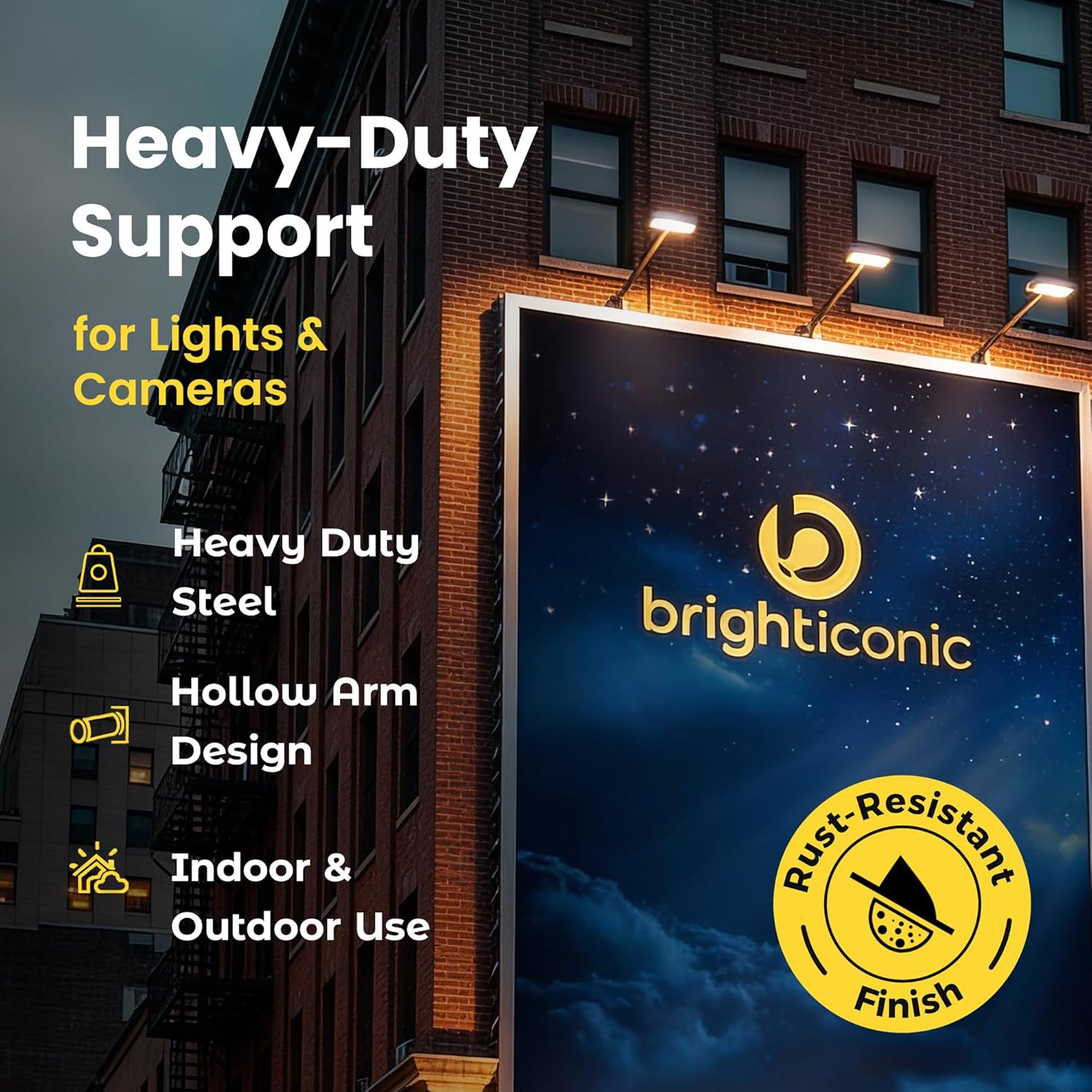 Brighticonic Heavy Duty Steel Wall Mount Bracket for Security Lights, Floodlights, Cameras – Conceal Wiring, Rust-Resistant Extender Arm - Easy Install, Indoor/Outdoor Use - 19.75 x 5.78 x 1.25 Inch