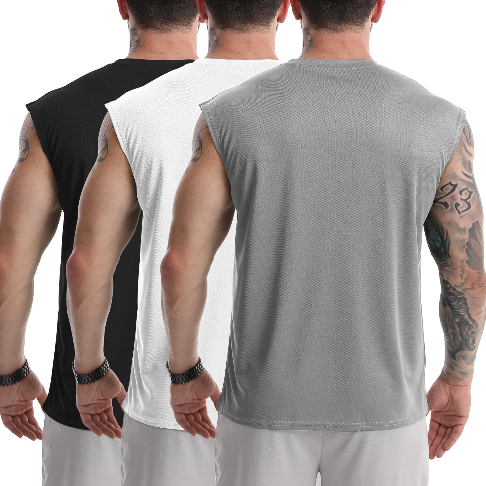 Camisetas sin mangas para hombre, paquete de 3 unidades, material de malla de secado rápido, atlético, correr, gimnasio, playa, fitness