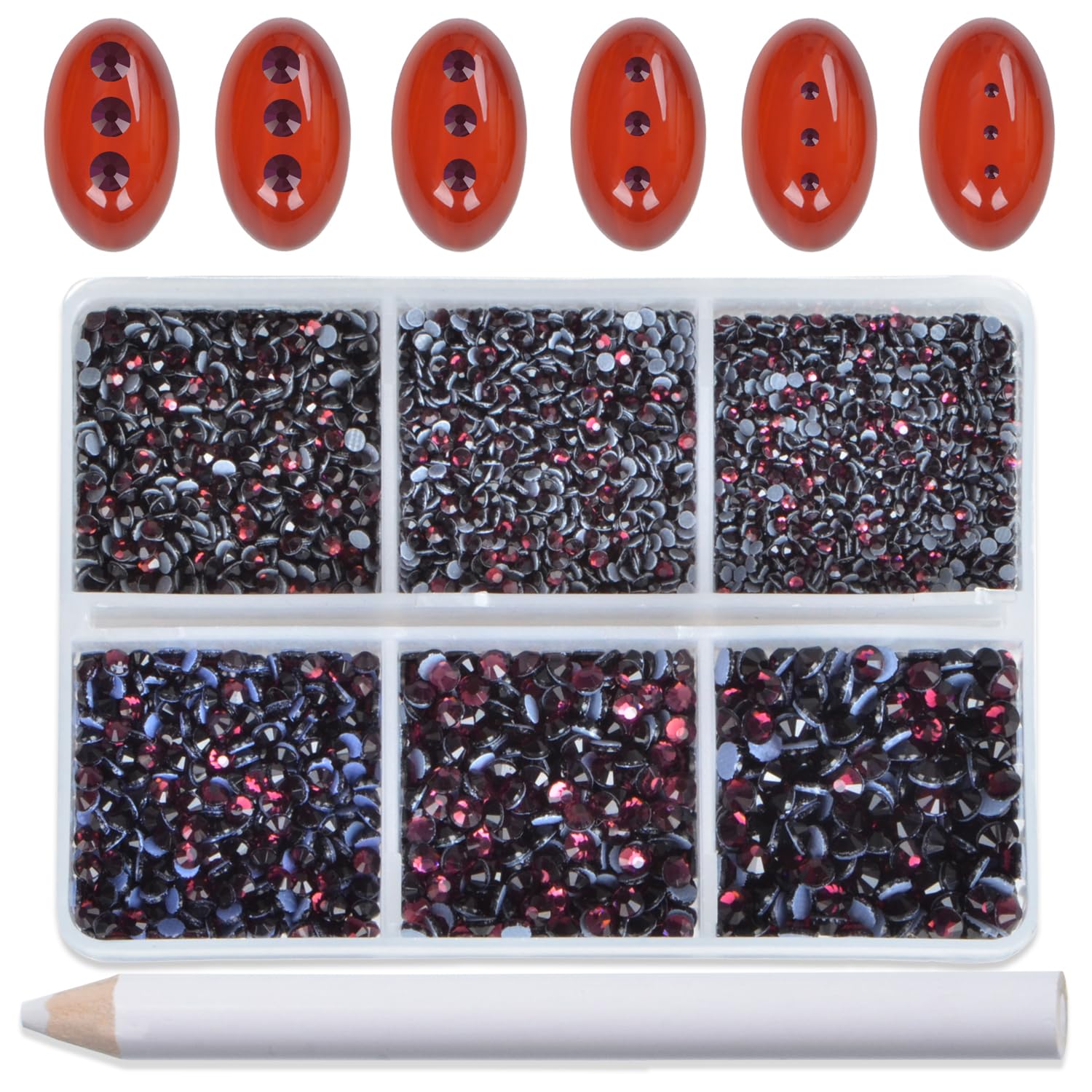Bymitel Hotfix Crystal Rhinestones Round Gems for Crafts,Mixed 6 Sizes with Wax Pencil Kit, Amethyst 1.3-3.2mm(SS3-SS12/8000pcs)