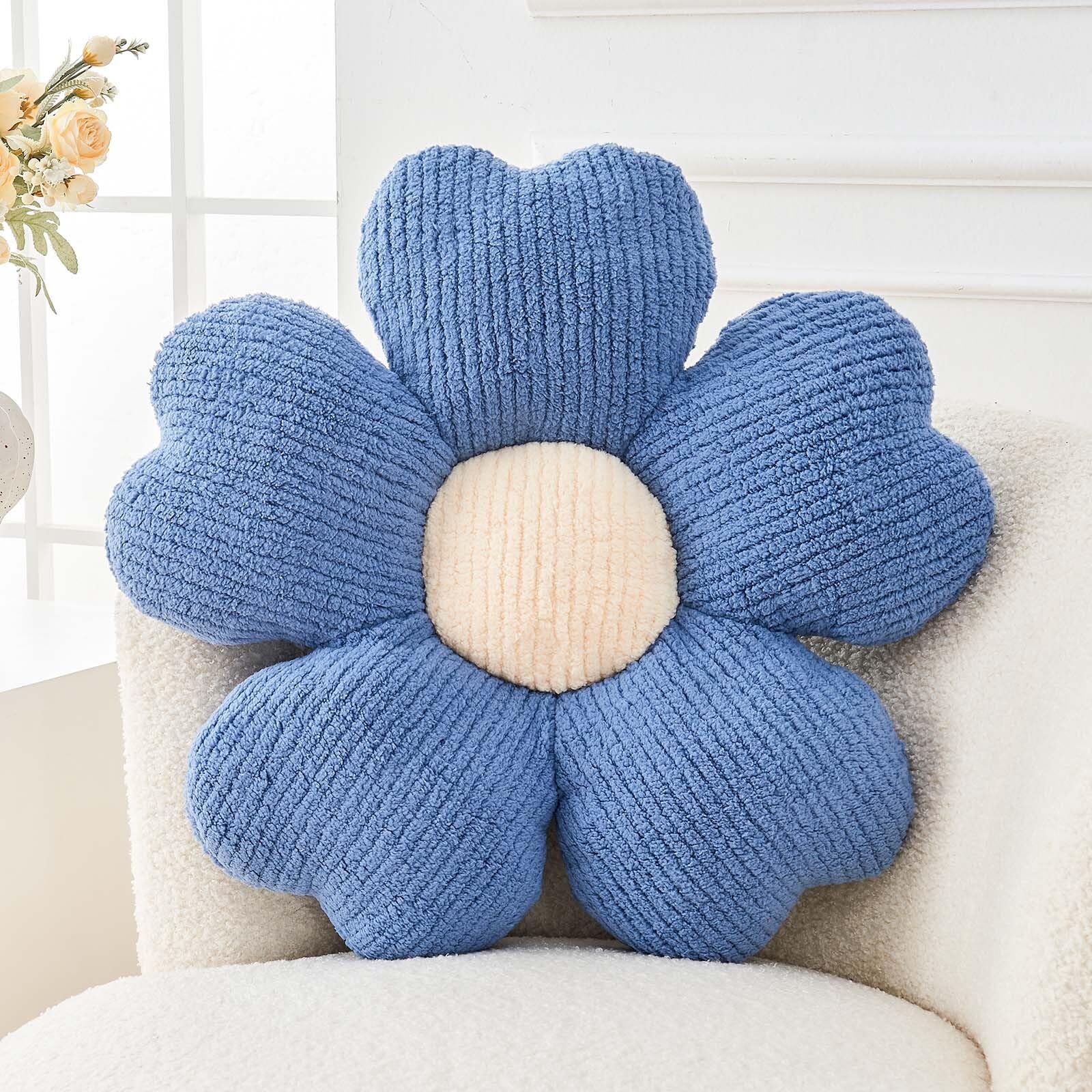 Kcvvcr Flower Throw Pillow, Cute Flower Shaped Pillow Decorative Throw Pillow for Bed Couch, Soft Daisy Pillows Floor Seating Cushion Cushions (14.9 Inch Blue)