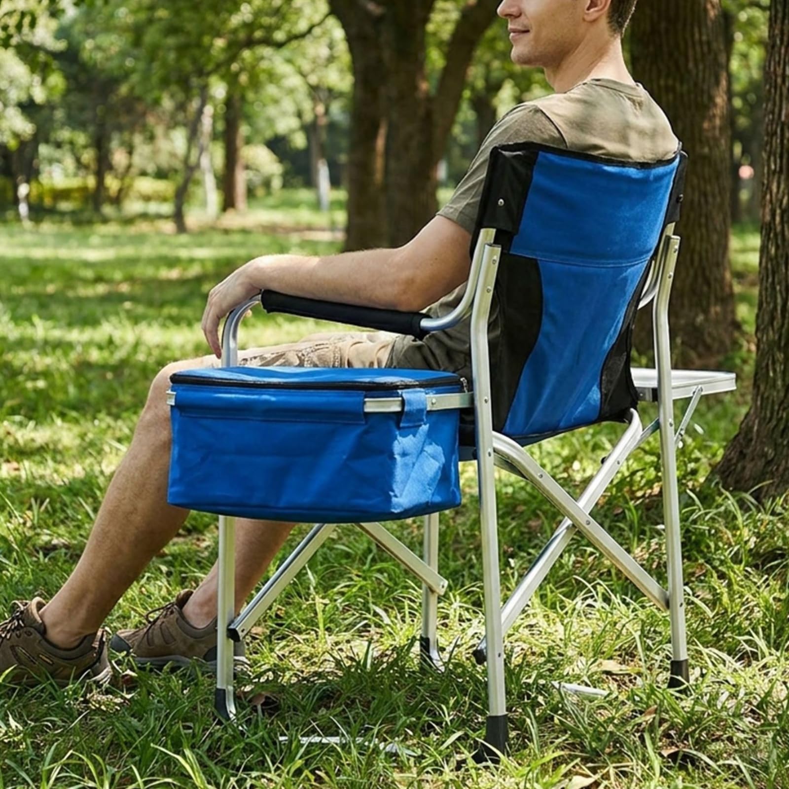 Qianly Outdoor Klappstuhl Angelstuhl Campingstuhl Faltstuhl mit Stabilem Metallgestell Und Langlebigem Oxfordstoff Einfacher Auf- Und Abbau mit Armlehnen für, Blau