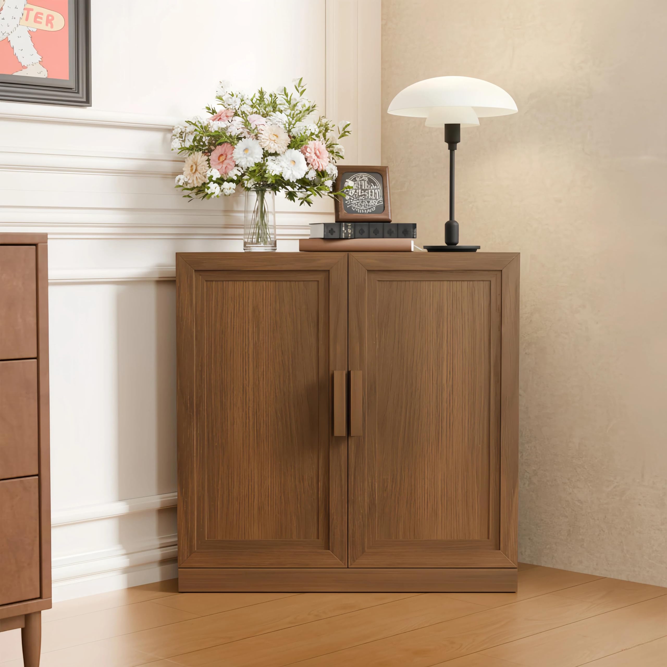 Casaphoria Farmhouse Corner Cabinet, Wooden Corner Storage Cabinet with Adjustable Shelves, Narrow Storage Organizer for Small Space, 31" H x 31" W x 16" D, 44Lb, Natural 