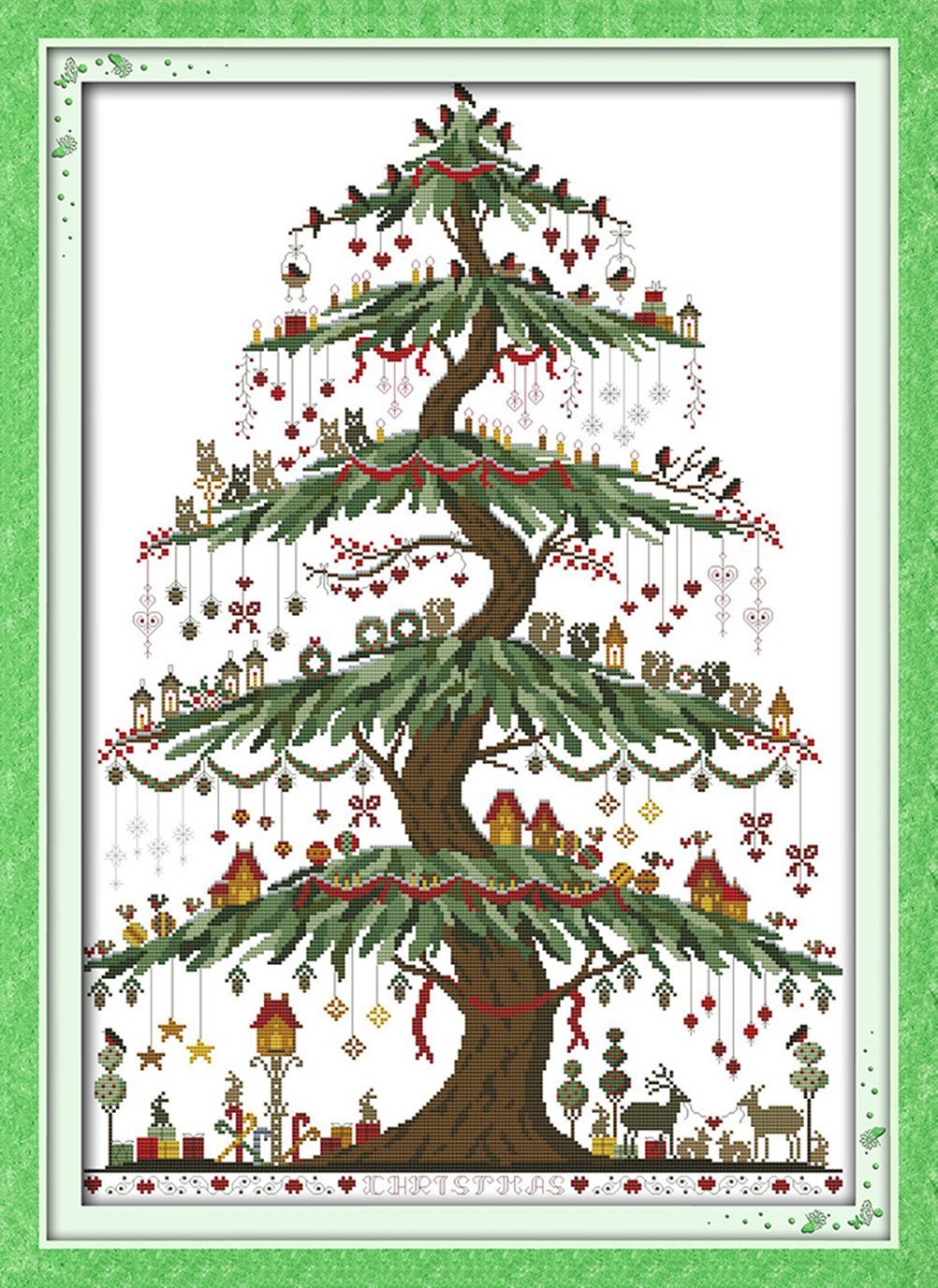 YEESAM ARTUnstamped Cross Stitch Kits for Adults, Christmas Tree 14ct Counted Unprinted Embroidery Kit Needlework Wall Art Decor