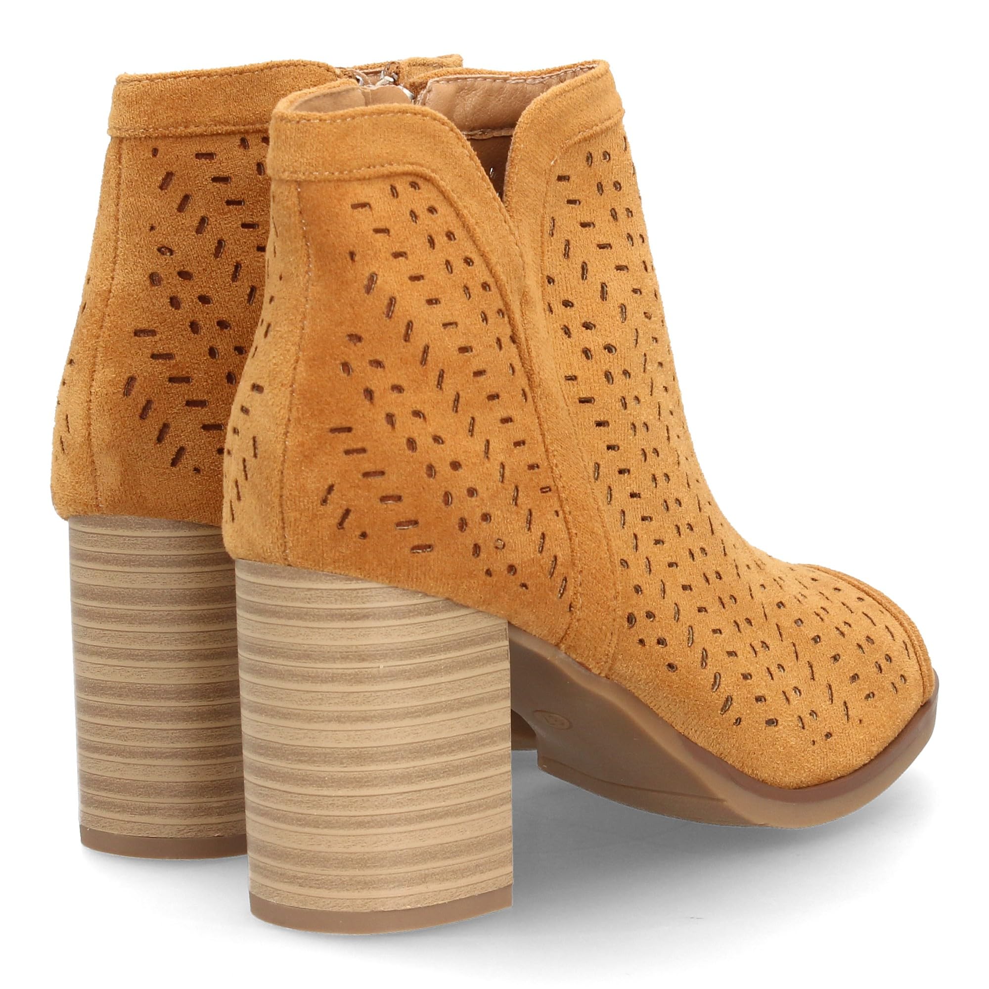 shoes&blues.es Botin de Tacon para Mujer, Comodos, con Calados, y Punta Abierta, Cierre de Cremallera en el Talon, Primavera Verano 2022
