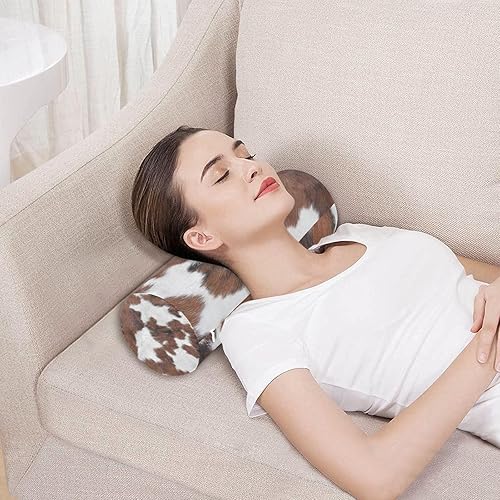 Miniatura 5 de xigua Almohada enrollable de cuello de vaca con estampado blanco y marrón para alivio del cuello con funda extraíble lavable, cojín de cilindro