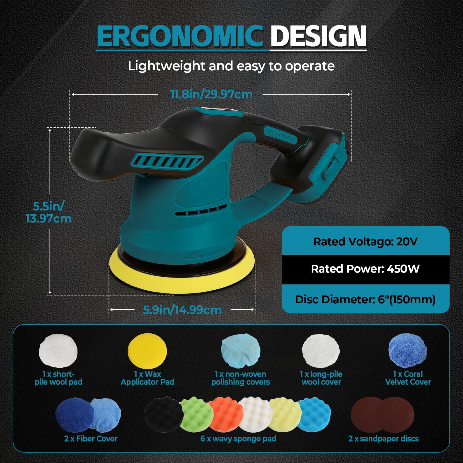 Lucidatrice auto per Makita 18 V, lucidatrice eccentrica senza spazzole da 15,2 cm, con velocità a 6 livelli fino a 6000 giri/min, per lucidatura, cera, trattamento auto (blu, per Makita)