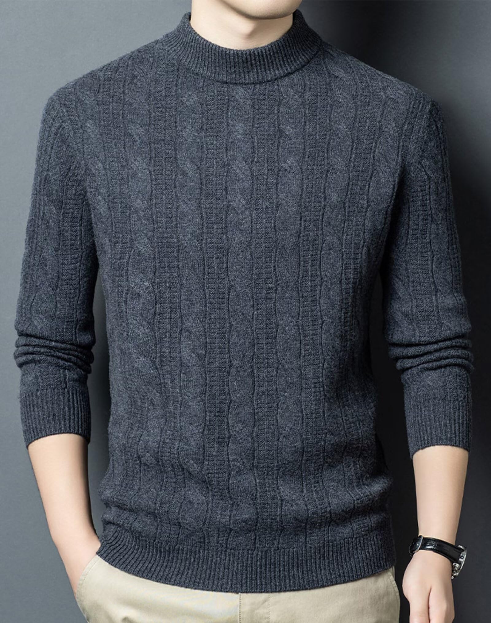 HNVAVQ Maglione a Trecce Uomo 100% Cashmere Girocollo