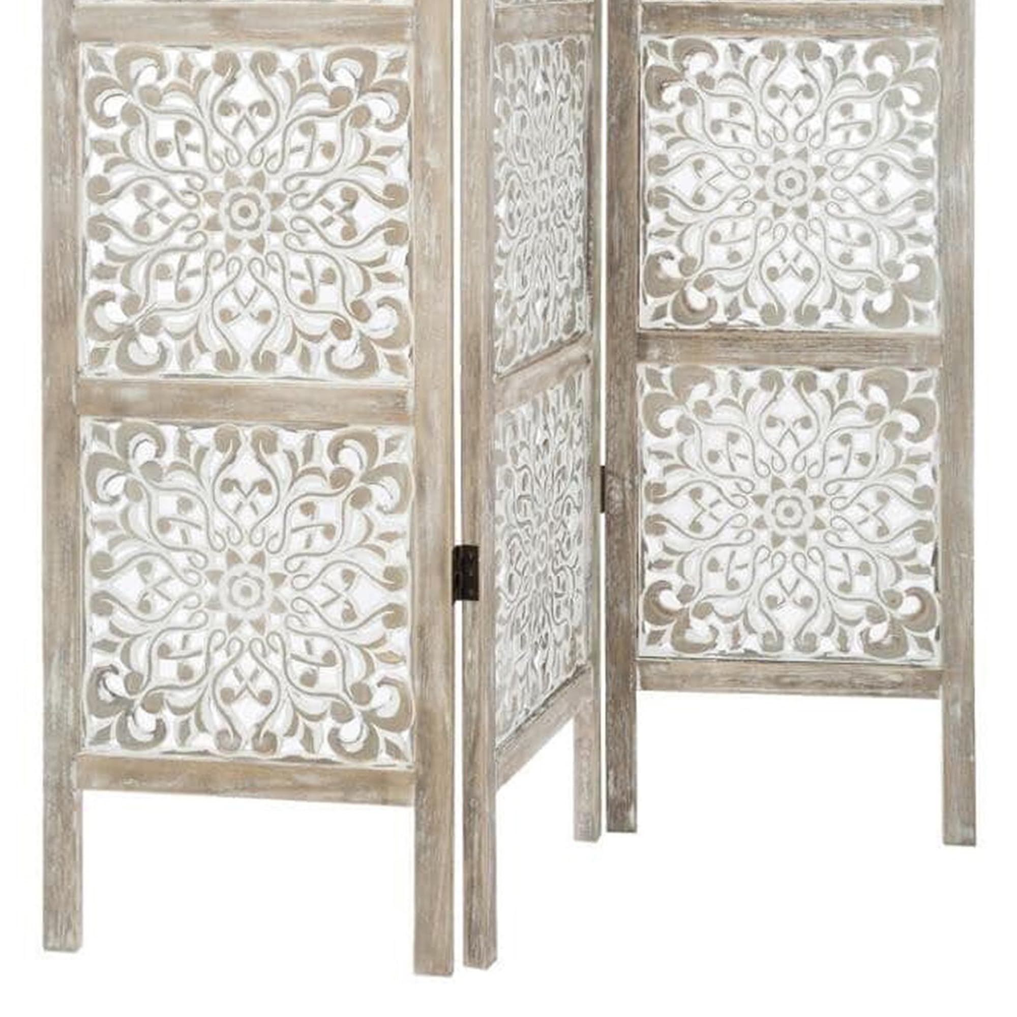 Well Home - Pantalla en Madera Etnik con Estampados en Color Blanco