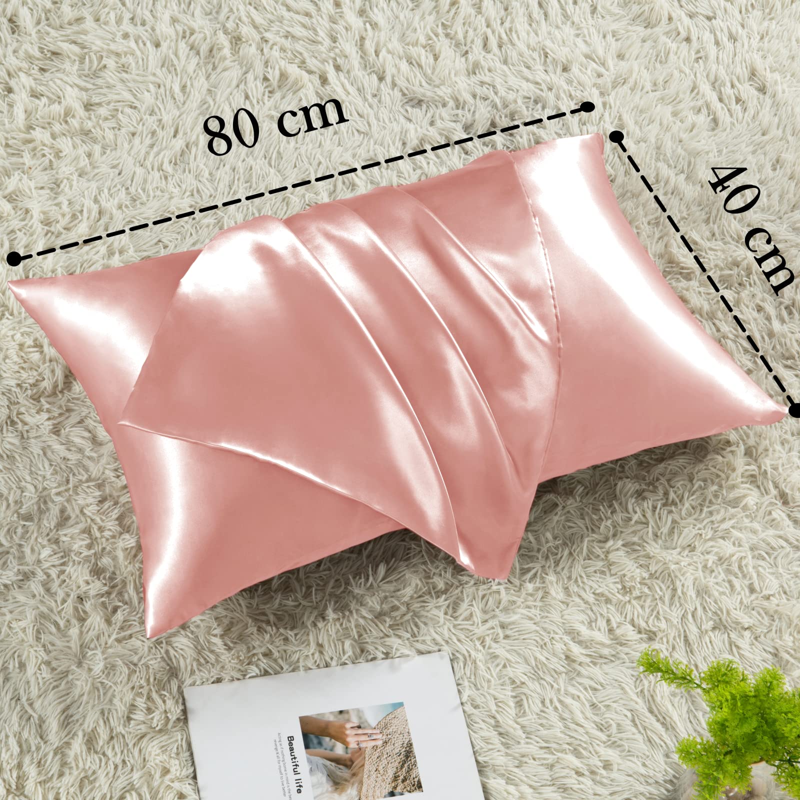 Vielit 2 Pack Satin Pillowcase for Hair and Skin,Soft as Silk Pillowcases for Hair and Skin,Easier Care than Silk Pillow Case Rose Pillowcases for 40x80cm Pillow Envelope & 2 Scrunchies - Image 4