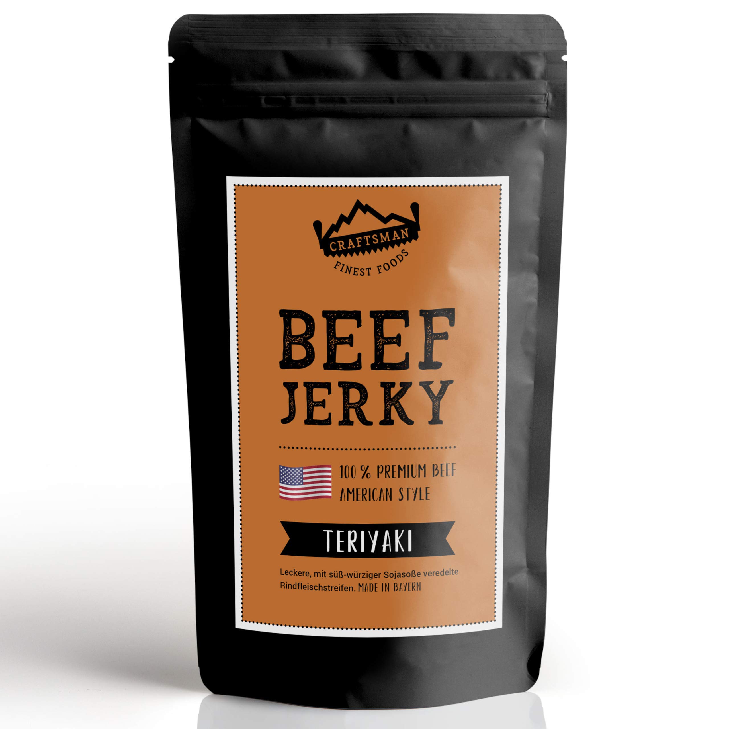 Craftsman Beef Jerky TERIYAKI 1 kg (10 x 100g) | Trockenfleisch aus Deutschland | American Jerkey Set | 100% Rindfleisch aus Bayern | Teriyaki | Meat Snack MADE IN GERMANY