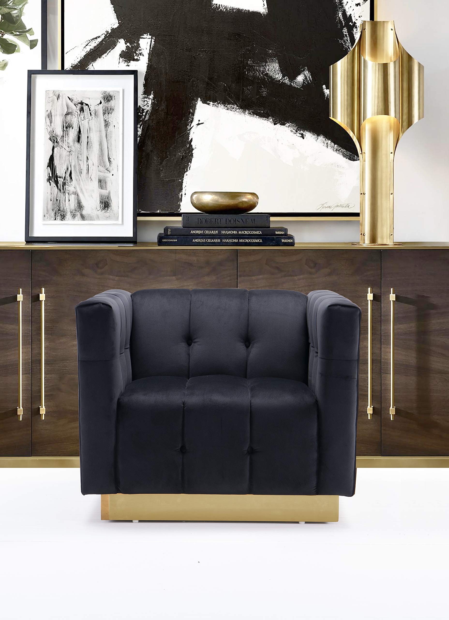 Iconic Home Primavera Accent Club Chair Velvet Upholstered Channel-Quilted Button Tufted Cushion She