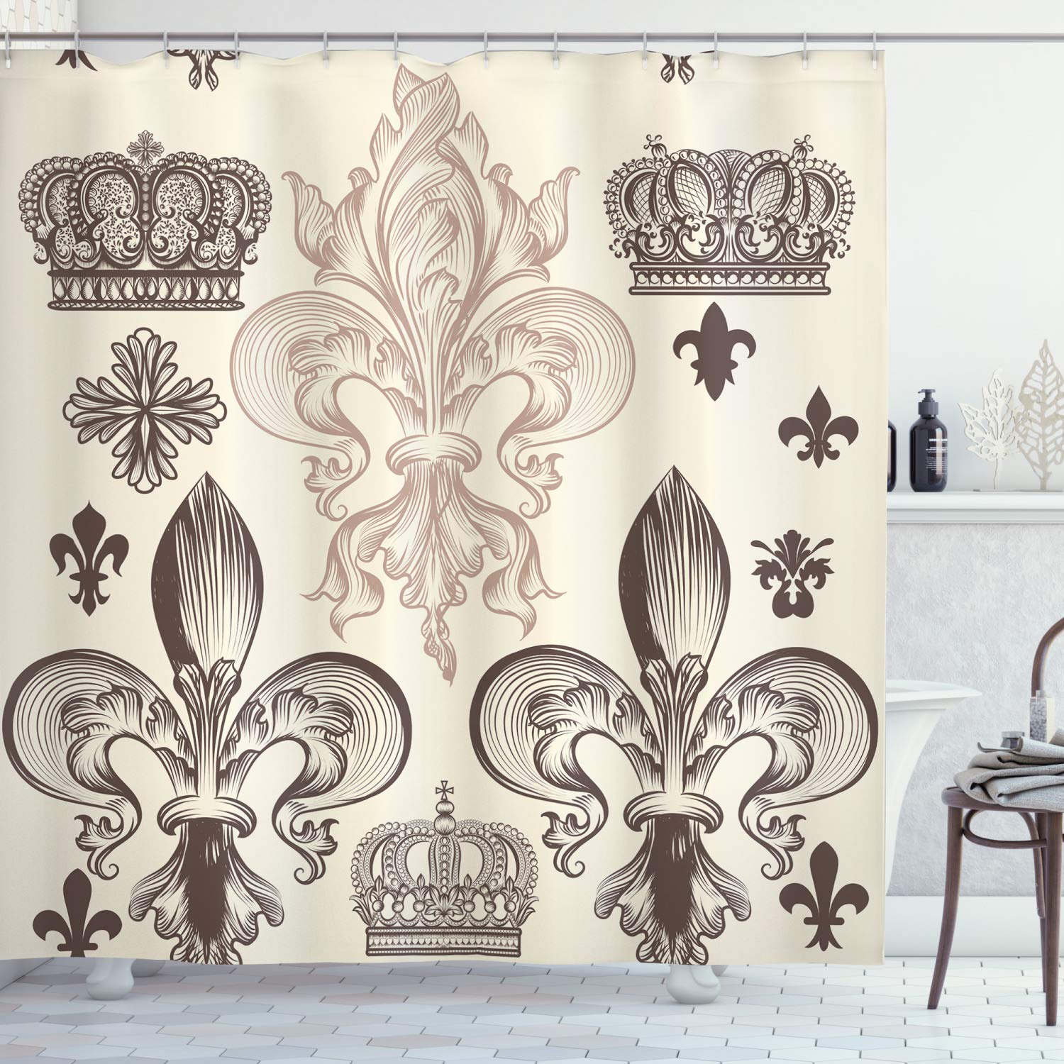Amazon.com: Ambesonne Fleur De Lis Shower Curtain, Heraldic Pattern with  Fleur-de-Lis and Crowns Tiara Coat of Arms Knight, Cloth Fabric Bathroom  Decor Set with Hooks, 69" W x 84" L, Beige Taupe :
