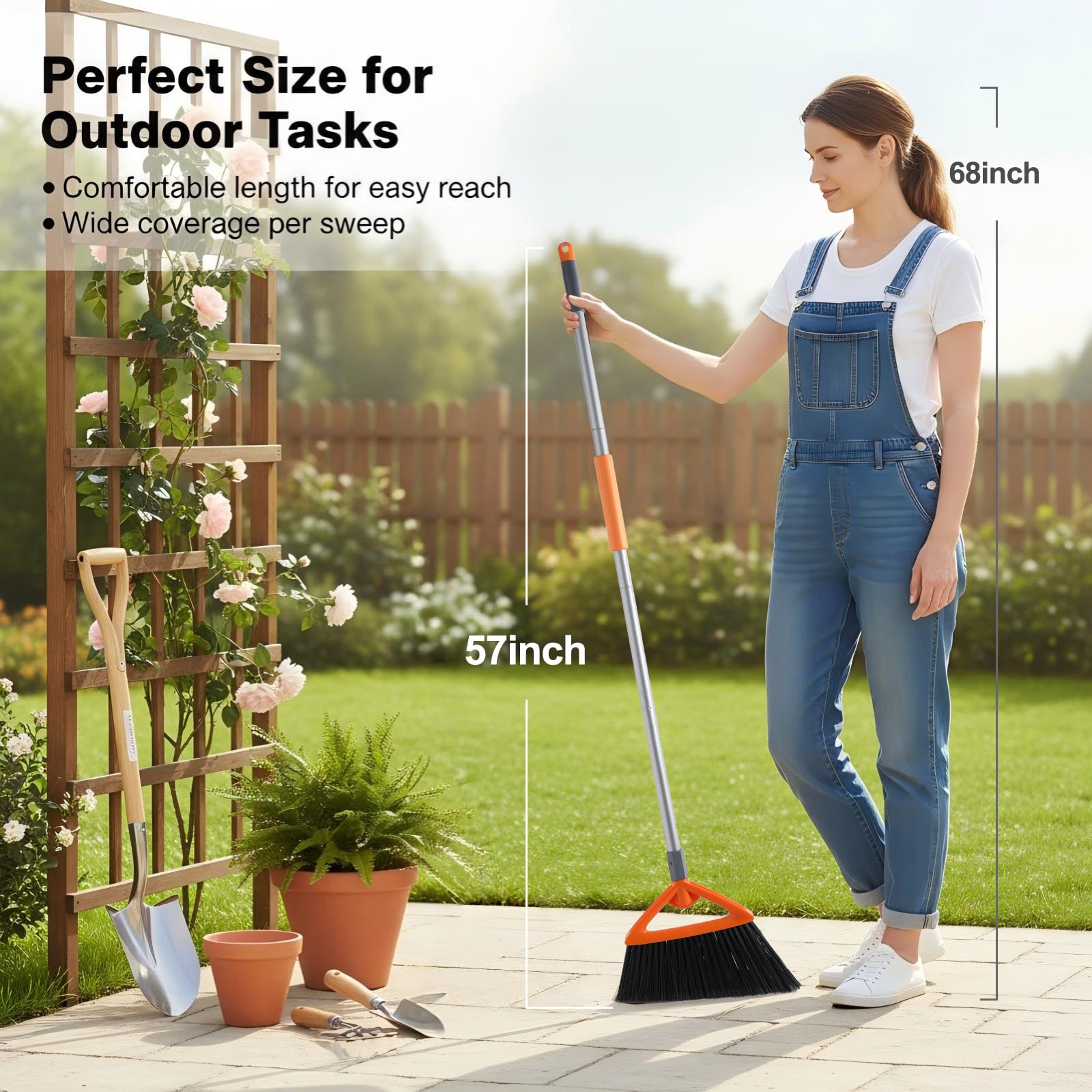 Push Broom Outdoor Heavy Duty, 24" Push Broom With Stiff Push Broom-black
