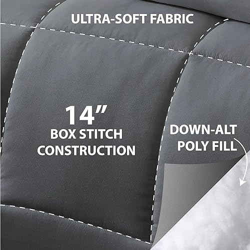 Miniatura 3 de Cathay Home Edredón alternativo de plumón de microfibra suave de lujo para todas las estaciones, tamaño individual, azul marino, edredón de 1 pieza