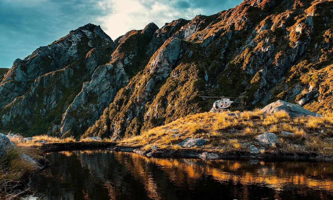 Jigsaw Puzzle For Adults 1000 Piece, New Zealand Mountains Lake Helicopter Brain Challenge Jigsaw Puzzle 26x38CM — image 1