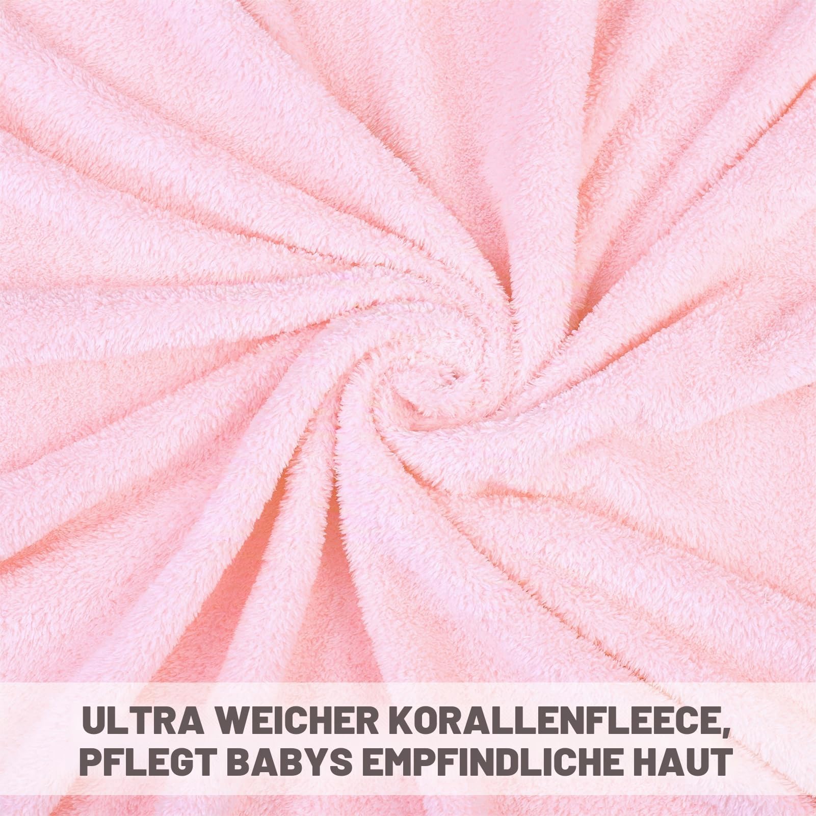 Lvefyti Kapuzenhandtuch Baby 80x80 cm Korallenvlies Badetuch Rosa – Ansicht 3