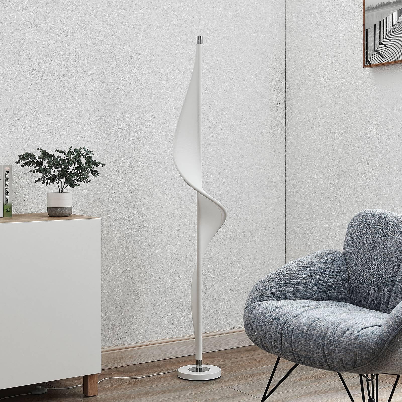 Lucande LED Stehlampe Edano dimmbar (Modern) in Weiß aus Textil (1 flammig,) - Stehleuchte Floor Lamp Standleuchte Wohnzimmerlampe Wohnzimmerleuchte