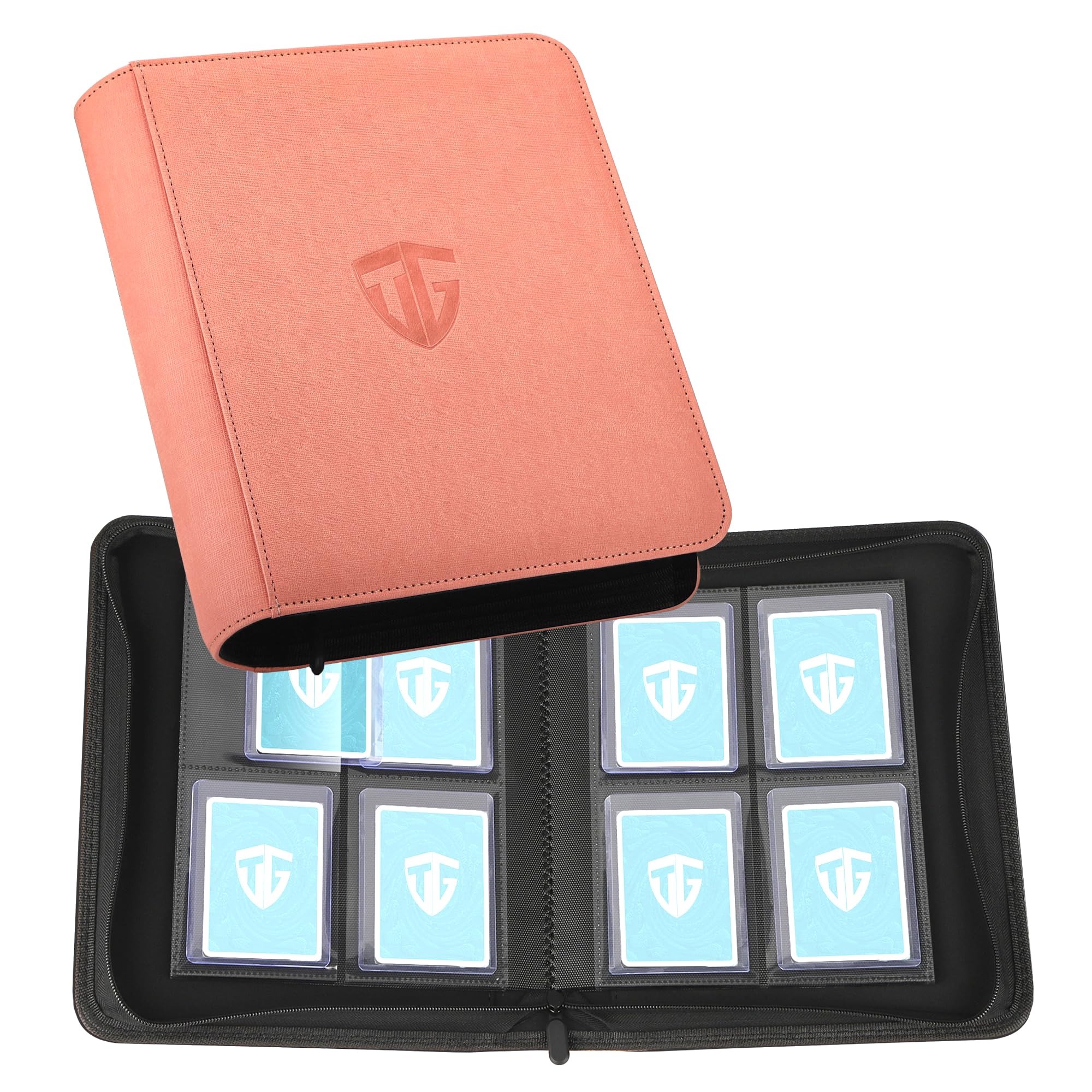 TCGUARD Toploader Trading Card Album for 112 Toploaders, 4 Compartments TCG Binder with Sleeves for 3 x 4 Inch Rigid Card, Trading Card Binder for TCG, MTG Cards, Card Trading Albums (Pink)