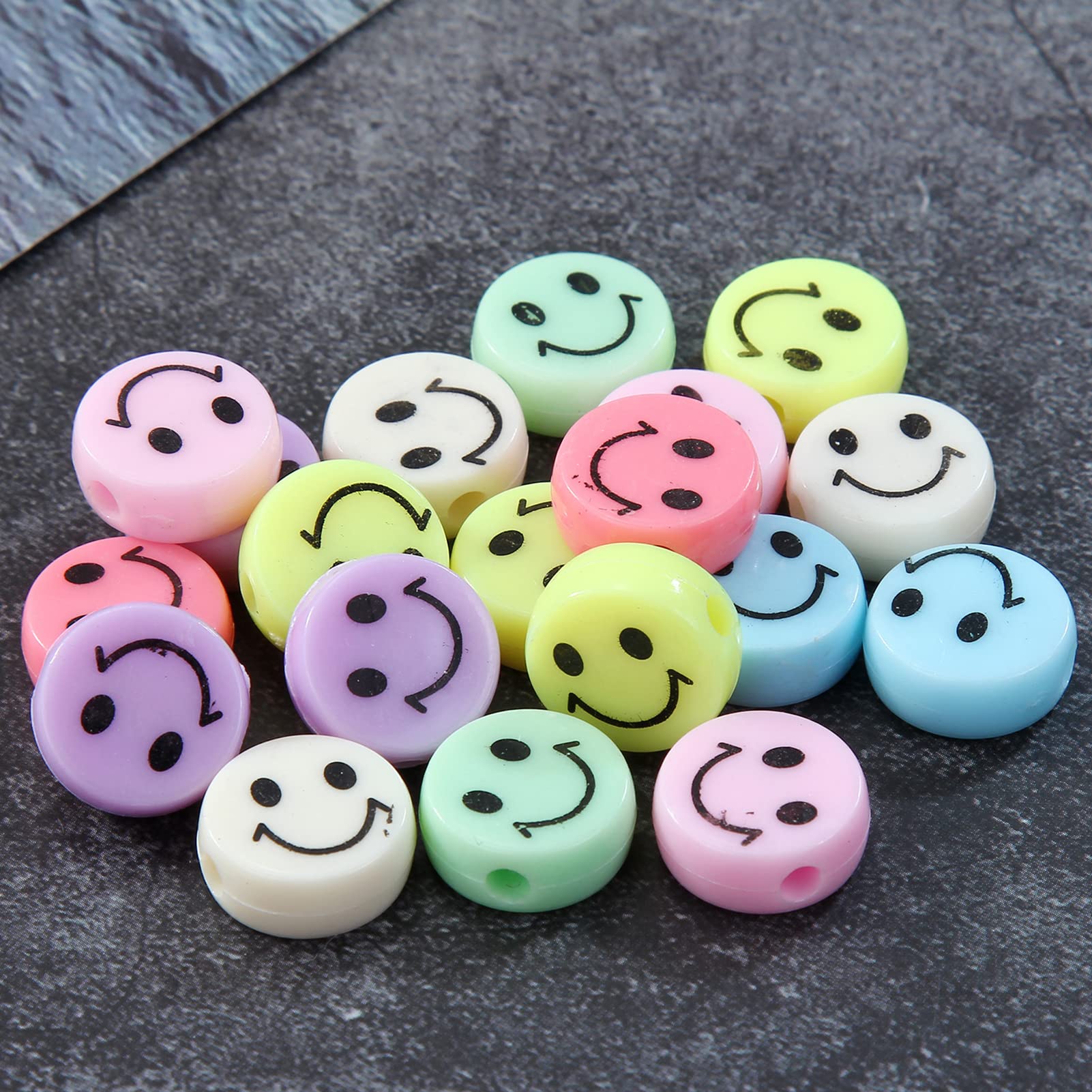 100pcs Multicolor Acrylic Smile Face Beads 15mm Pony Disc Coin Black Loose Spacer Beads for DIY Jewelry Bracelet Mobile Phone Pendant Making - Image 4