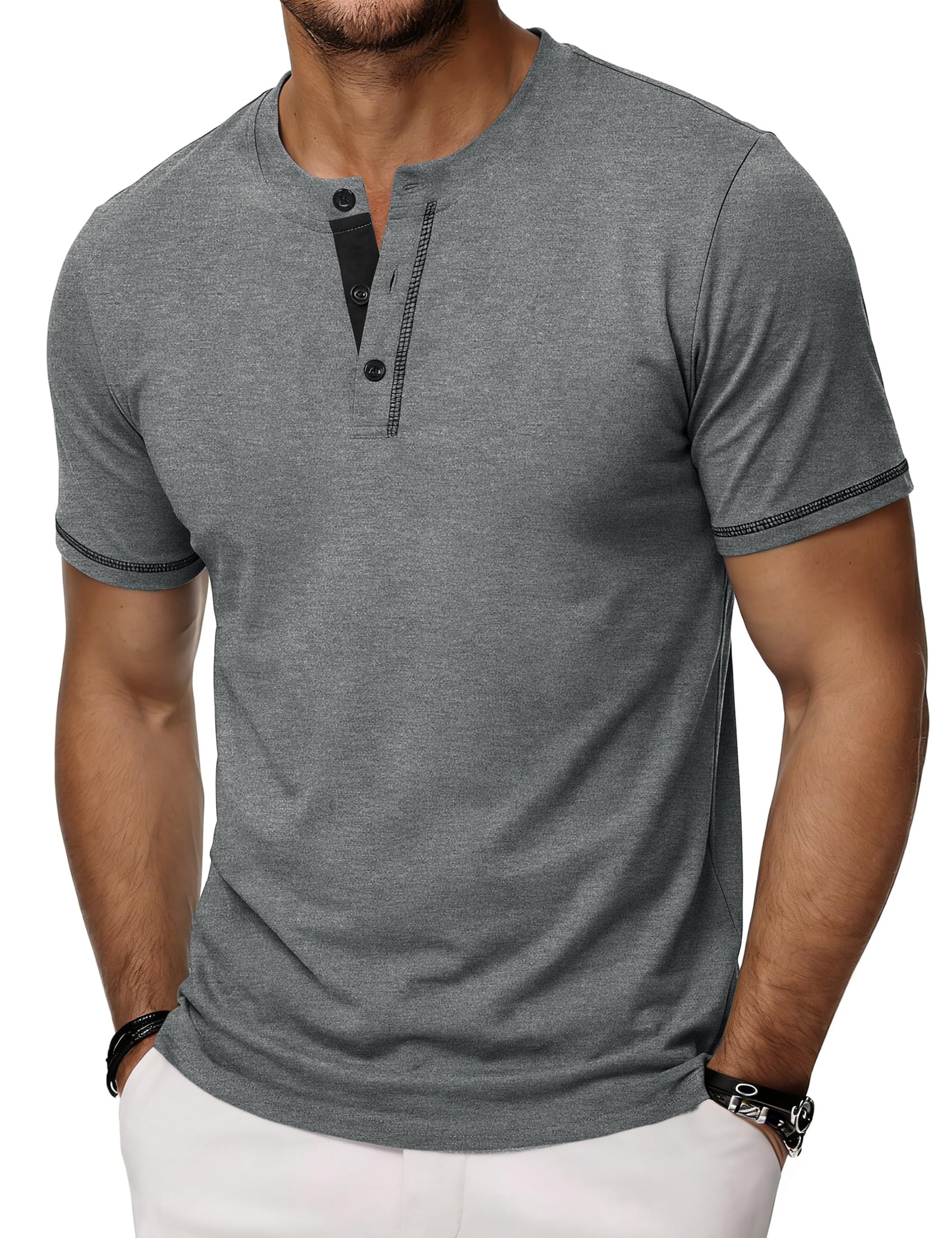 Wayleb Henley T Shirt Herren Kurzarm Sommer Shirt mit Knopfleiste Regular Fit Einfarbiges Casual Freizeit Oberteil S-3XL