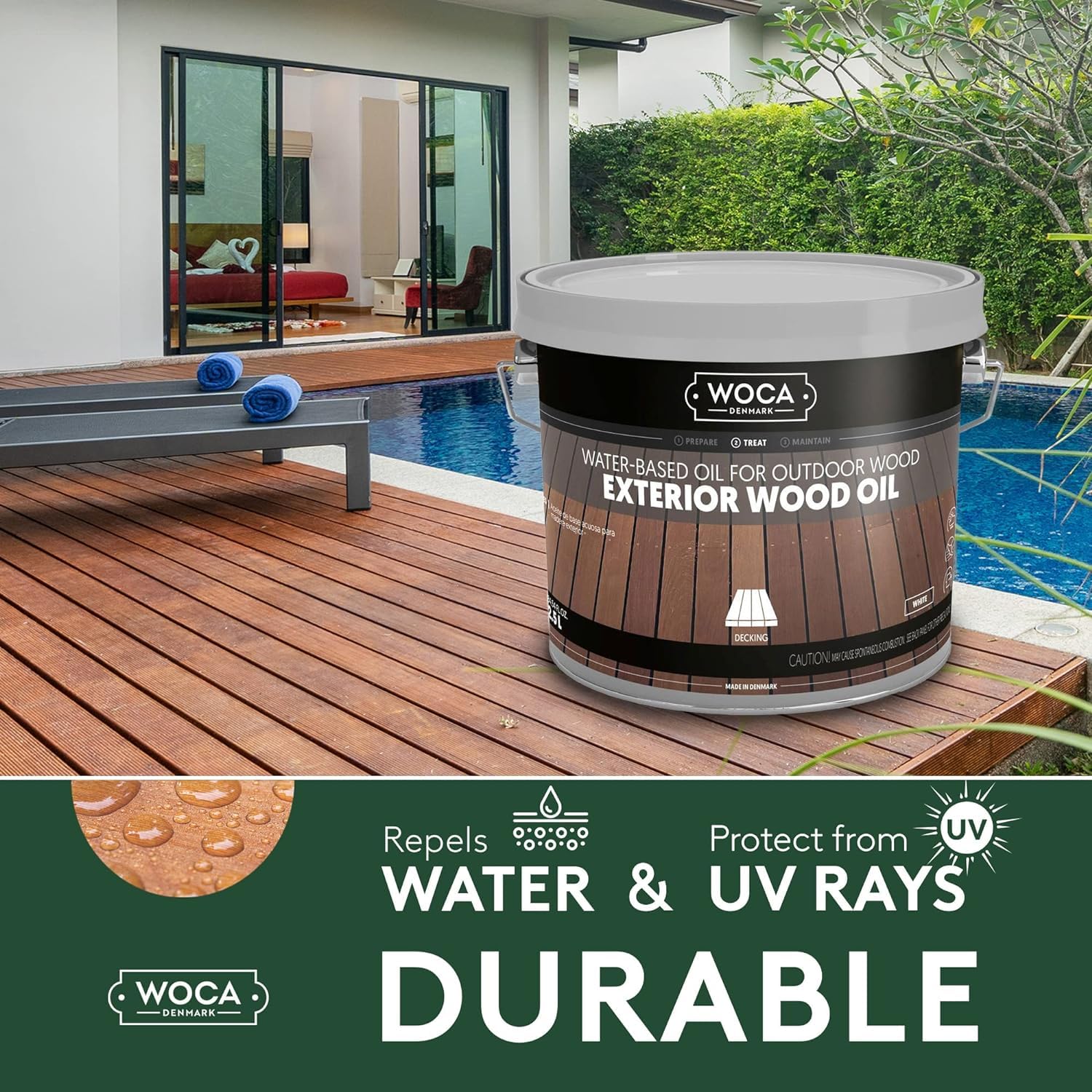 WOCA Denmark Exterior Wood Oil Teak 2, 5 L - Terrassenöl für Terrassen, Zäune und Möbel im Außenbereich