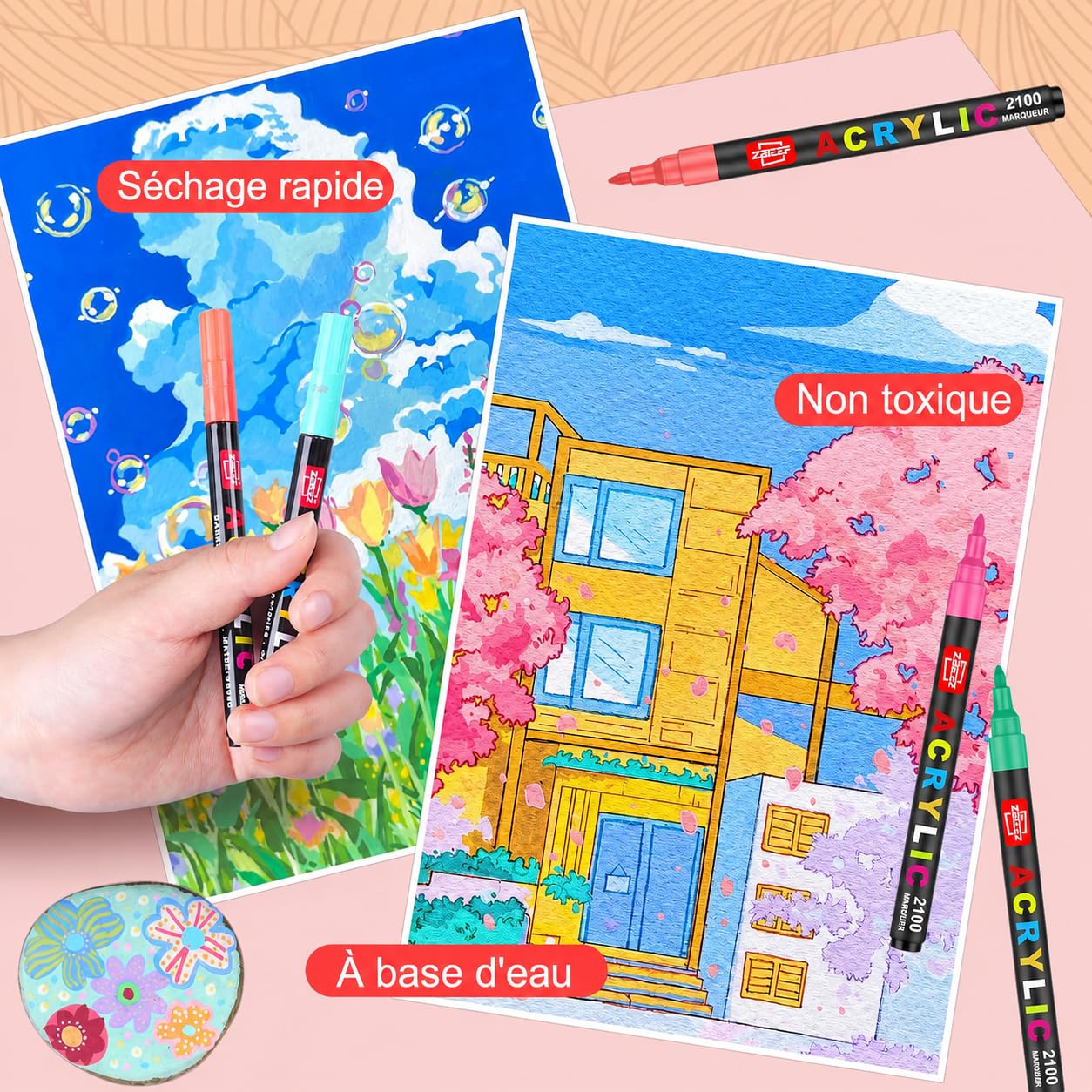 Laconile Marqueurs Acryliques 168 Couleurs, Stylos Peinture Acrylique Pointe Extra-Fine 0,7–1 mm, Permanent Imperméable sur Pierre Bois Verre Céramique Tissu – Set Loisirs Créatifs Adultes