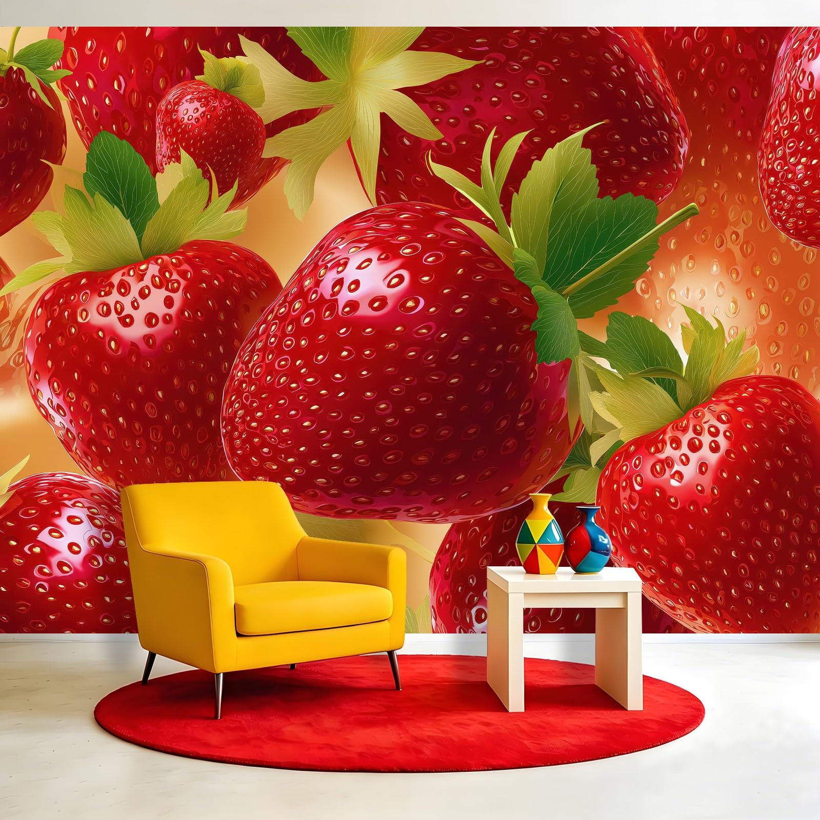 Carta da parati fotografica in seta moderna con fragole, carta da parati XXL, decorazione da parete per negozi di dessert, cucina, 200 x 140 cm