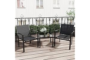Greesum 3-Piece Patio Conversation Furniture Set with Textilene Fabric Chairs and Glass...