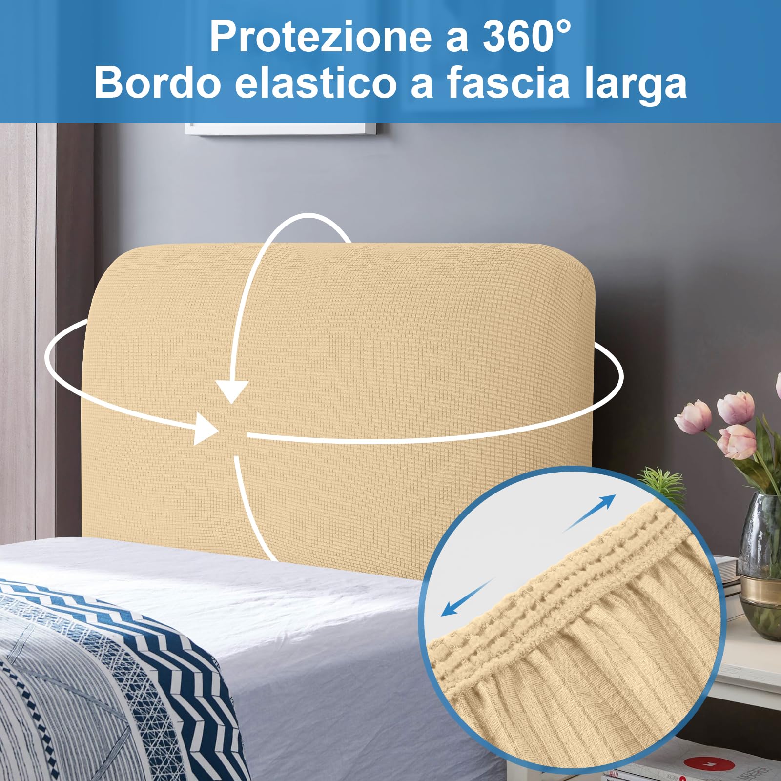 TAOCOCO Copertura per Testiera per Letto, Copritestata Letto Matrimoniale Testiera Imbottita Fodera Elastica Antipolvere Lavabile, Beige 120-140 cm