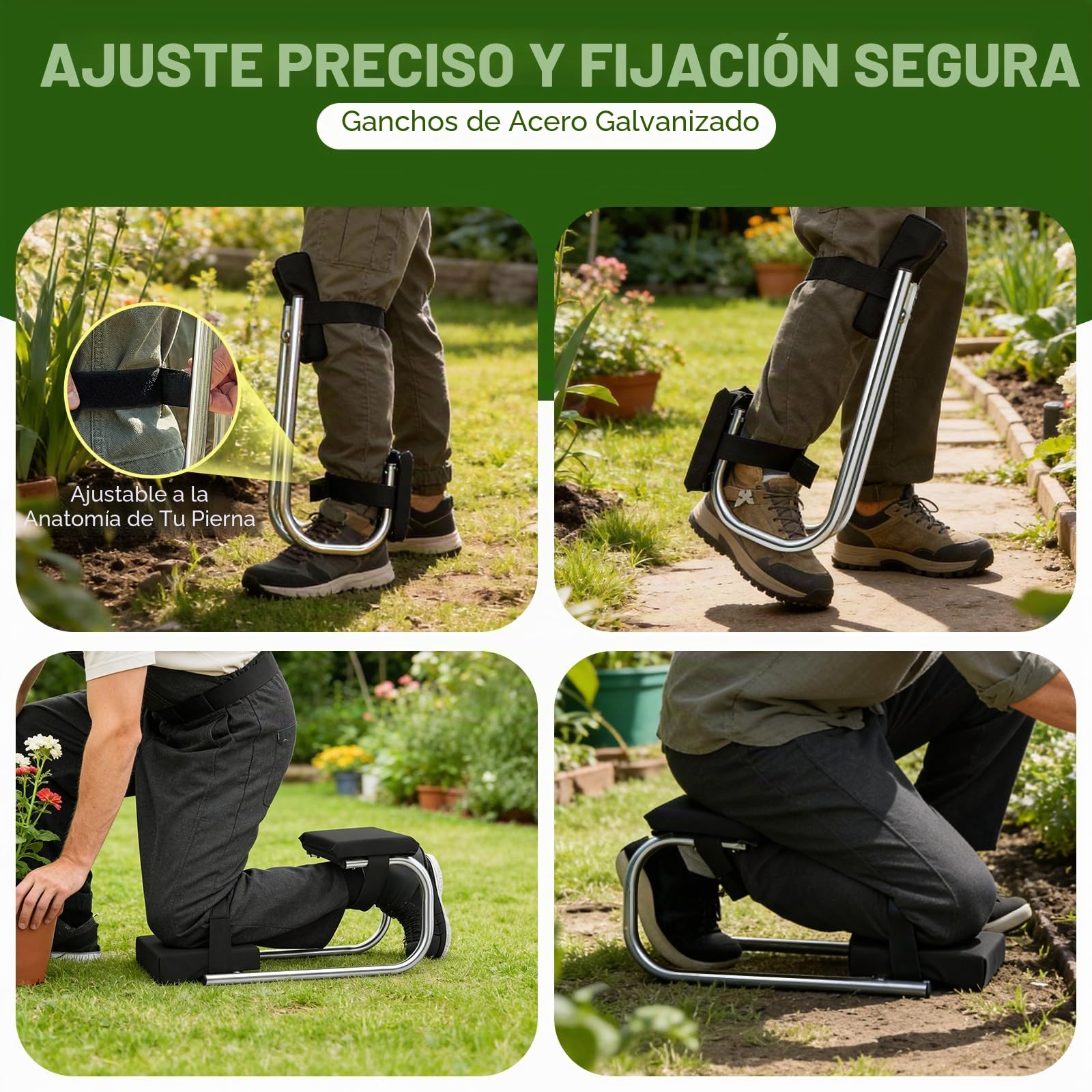 Banco de rodillas alu estable con rodilleras & asiento para jardinería – Asiento ergonómico para suelo y mantenimiento, para altura ca. 160–195 cm, ideal jardín, construcción, bricolaje.