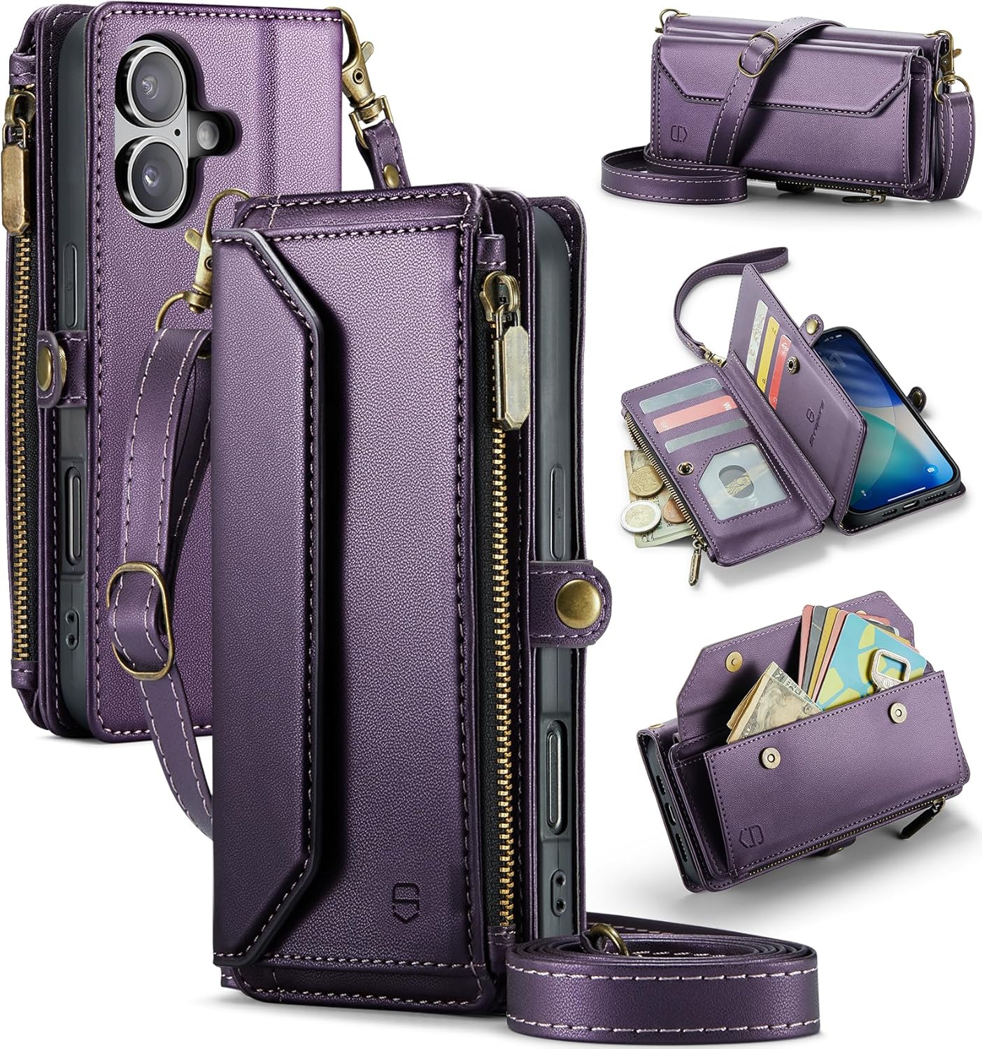 Wallet Case Compatible with iPhone 17 6.3″ RFID Blocking 9-Card Holder Soft PU Leather Magnetic Snap Shoulder Strap Zipper Pocket Phone Case Fit for iPhone 17 for Women – Purple Wallet Case Compatible with iPhone 17 6.3″ RFID Blocking 9-Card Holder Soft PU Leather Magnetic Snap Shoulder Strap Zipper Pocket Phone Case Fit for iPhone 17 for Women – Purple