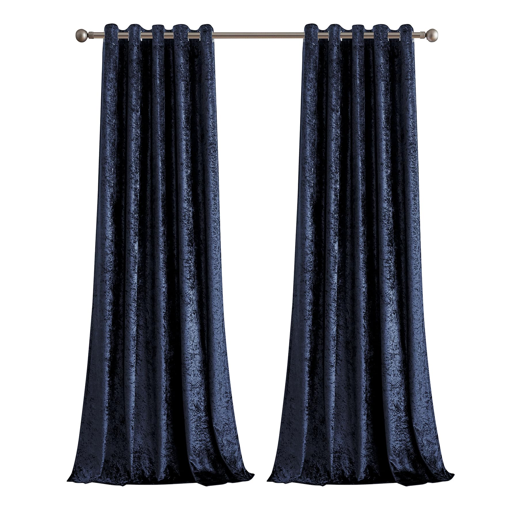 StylemyBedroom Pair of Eyelet 100% Blackout Crushed Velvet Curtains Thick Heavy with Tie Backs (Navy, 46x72)