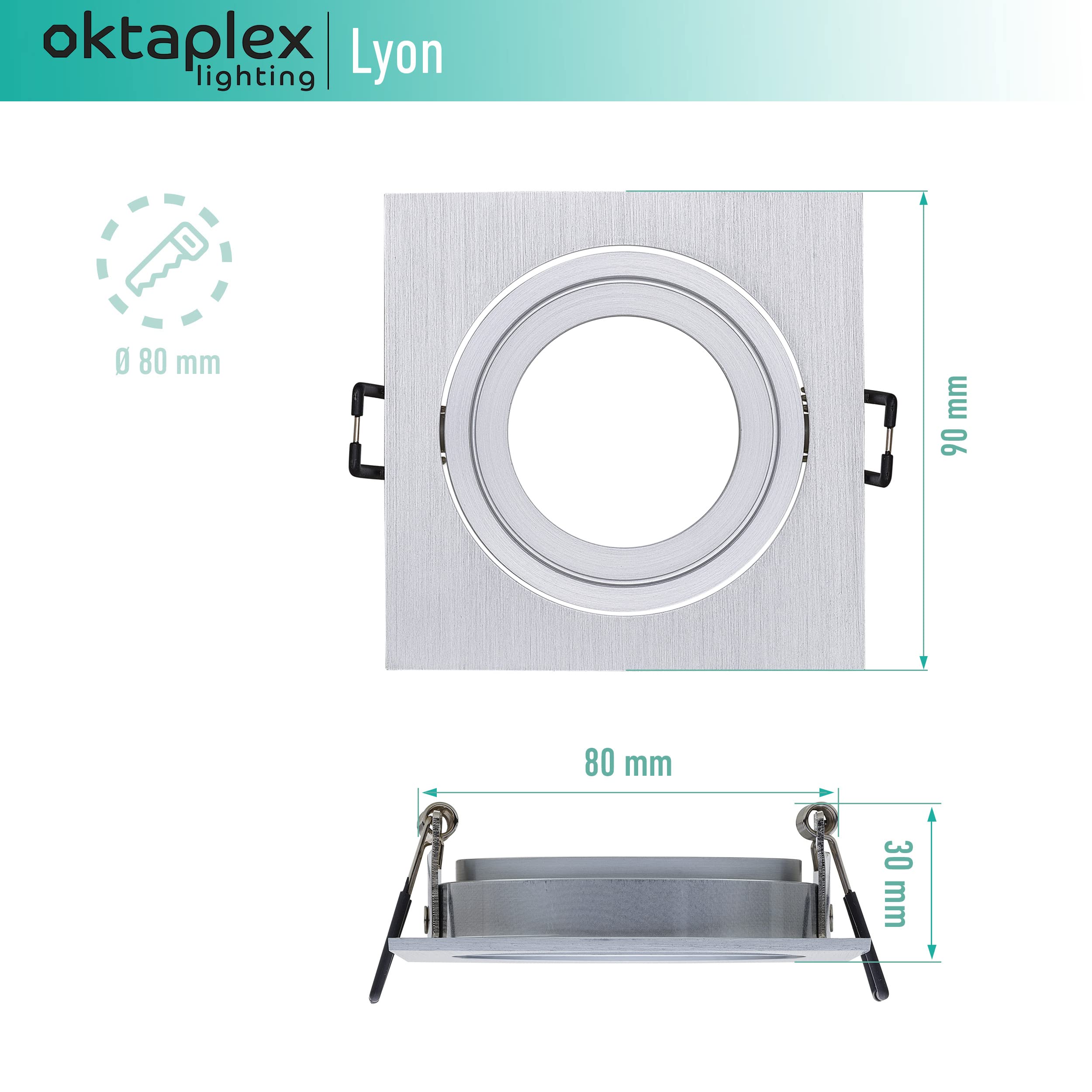 Oktaplex 12er Set Einbauspot Lyon 90x90 mm schwenkbar GU10 LED silber