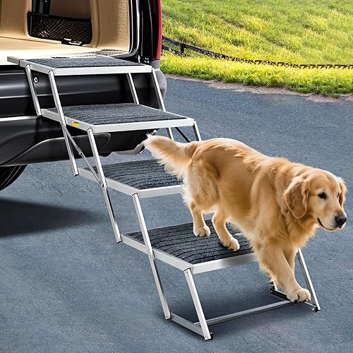 Escalera extra ancha para perro para automóvil, escalón plegable de 19.2 pulgadas con superficie antideslizante para camión y SUV, escalera ligera
