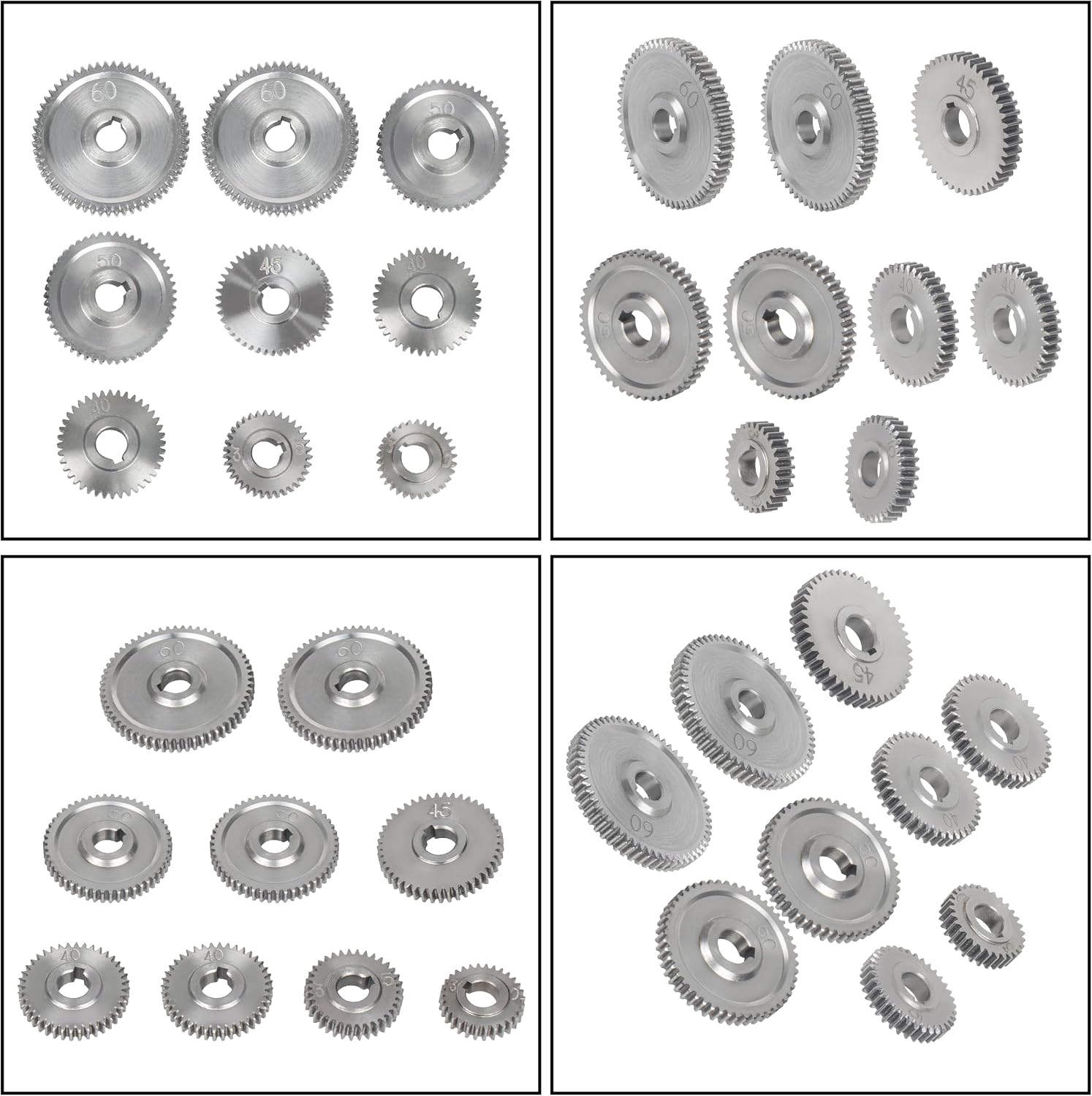XUNKUNER 9PCS Mini Lathe Metal Steel Gears For CJ0618 Lathe Accessories Replacement， Metric Exchange Gear：T60X2 T50X2 T45X1 T40X2 T35X1 T30X