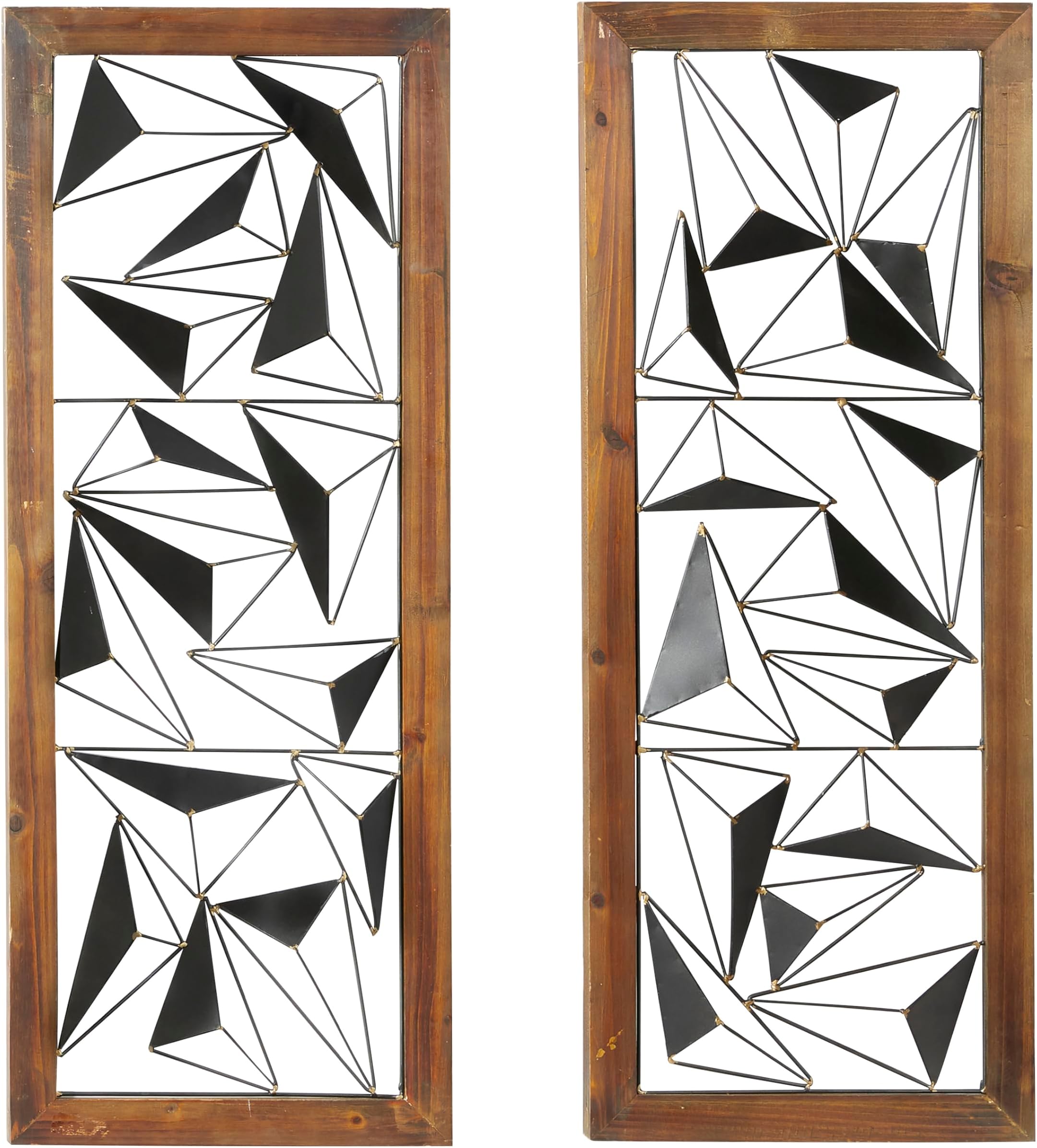 22619 Rectangular Wood and Metal Wall Decor (Set of 2), 15" x 39", Brown/Black