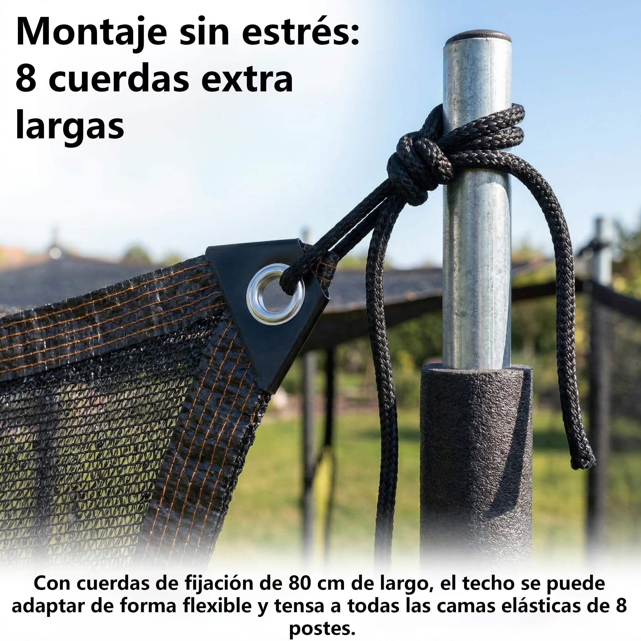 Trampolín de protección solar de 305 cm (10 pies), toldo octogonal de polietileno de 80 g/m² para 8 barras, techo protector permeable al agua (diagonal de 305 cm/distancia lateral 280 cm) para