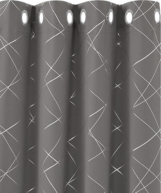 Amazon Brand - Umi Foil Printed Line Window Treatment Thermal Insulated Super Soft Eyelet Blackout Curtains for Bedroom 46 x 72 Inch Dark Grey 2 Panels