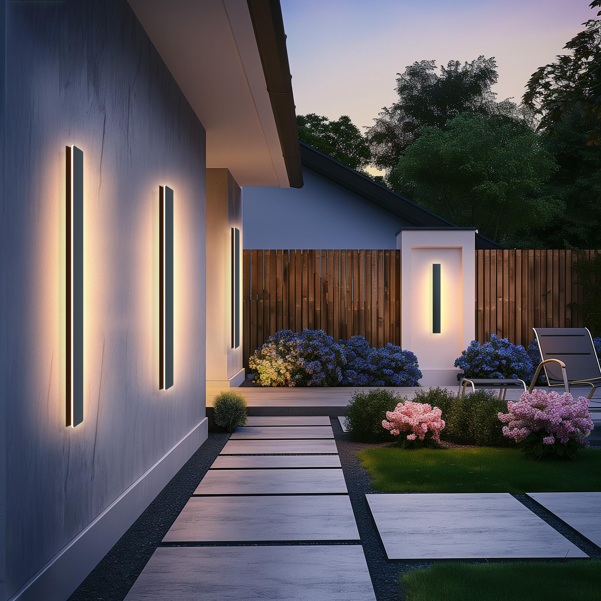 Wandleuchte Aussen Lange Aussenlampe Wand LED 20W Schwarz 100cm | Wasserdicht IP65 Außenwandleuchten/Innen Metall Außenleuchte Warm Light Wandlampe Für Terrassen Villa Eingang Balkon Treppe